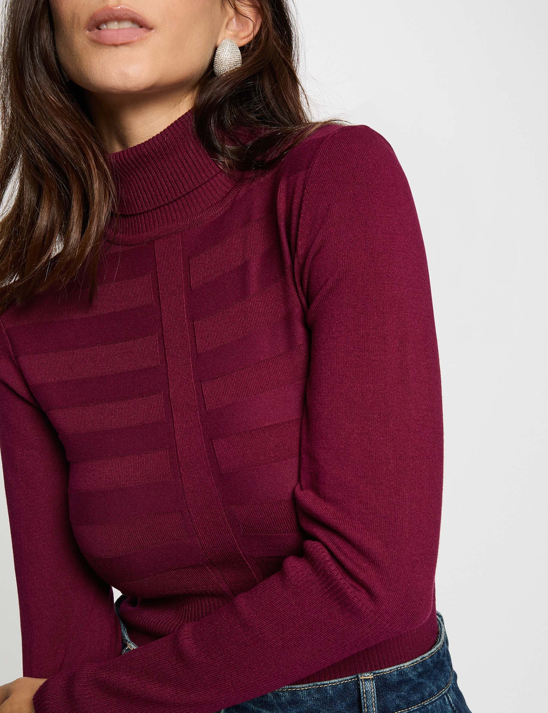 Jersey de cuello alto ajustado ciruela mujer