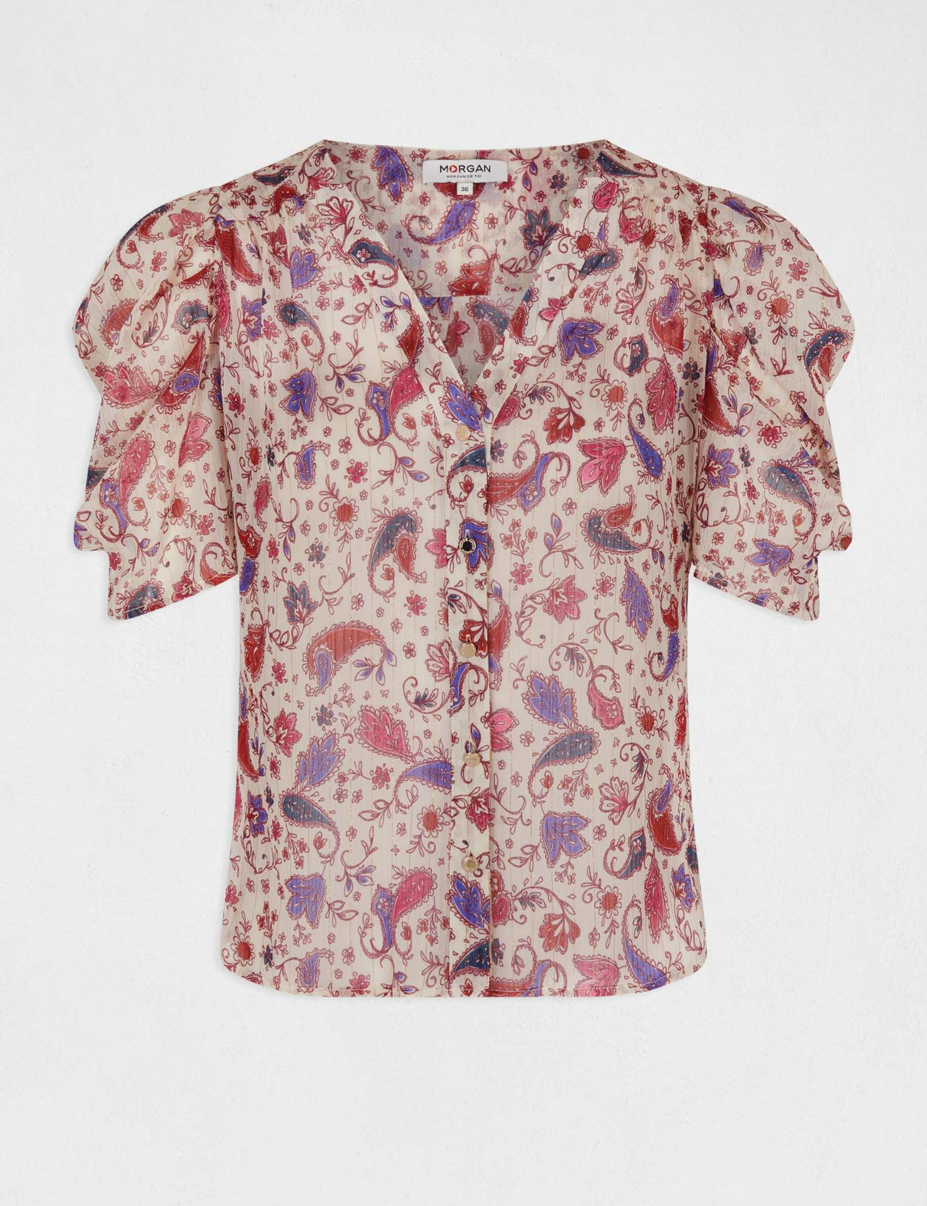 Camisa manga corta estampada crudo mujer