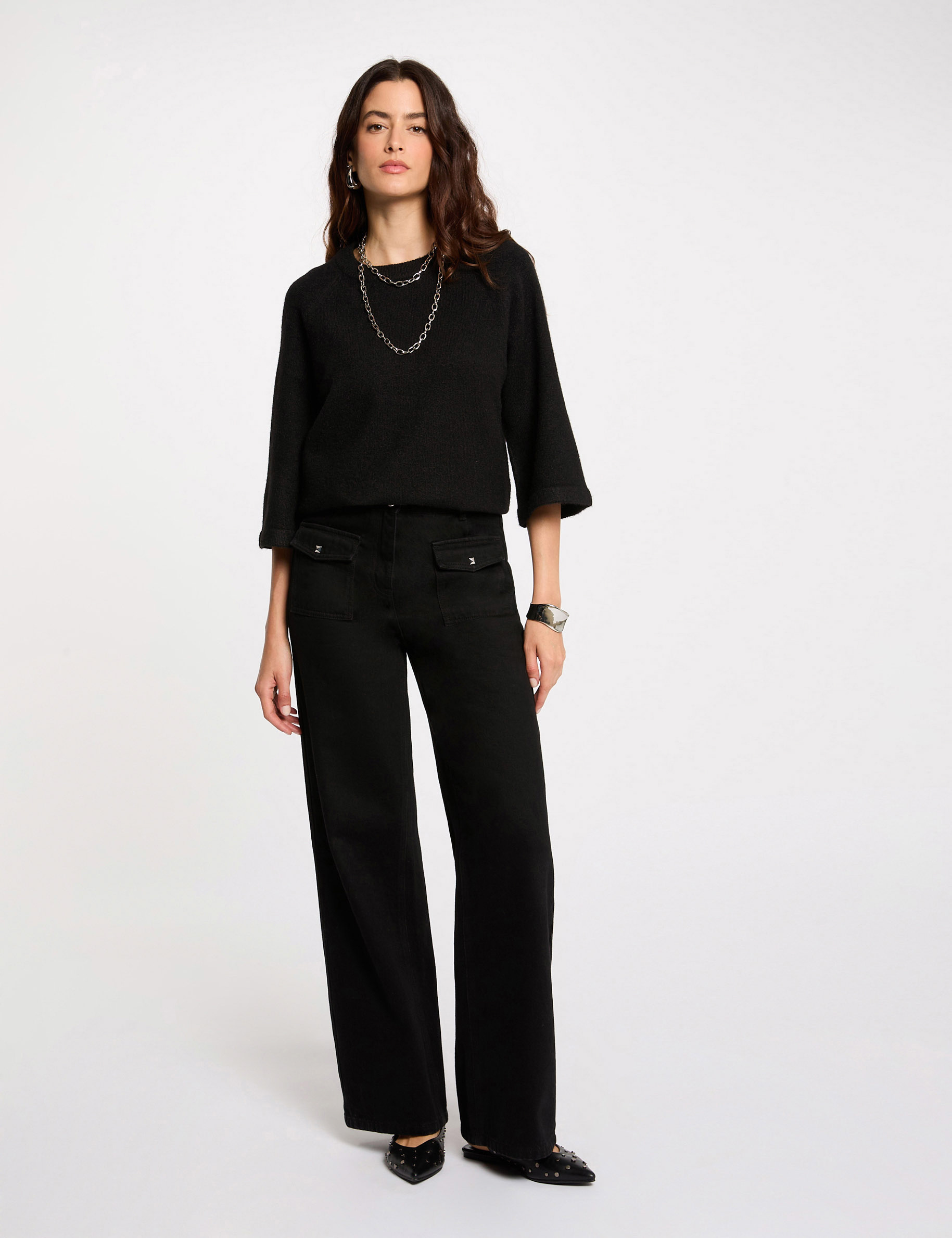 Jersey extragrande manga 3/4 negro mujer