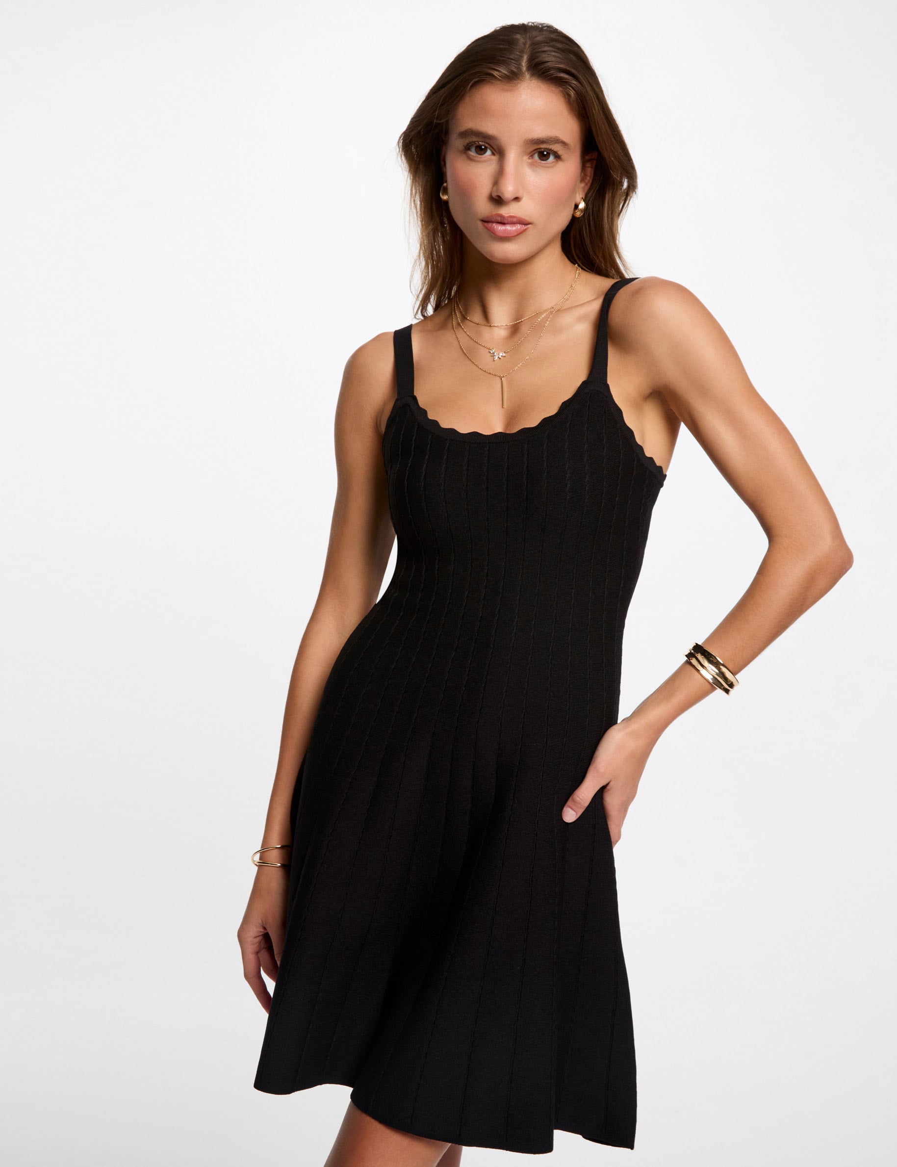 Vestido de punto con tirantes finos negro mujer