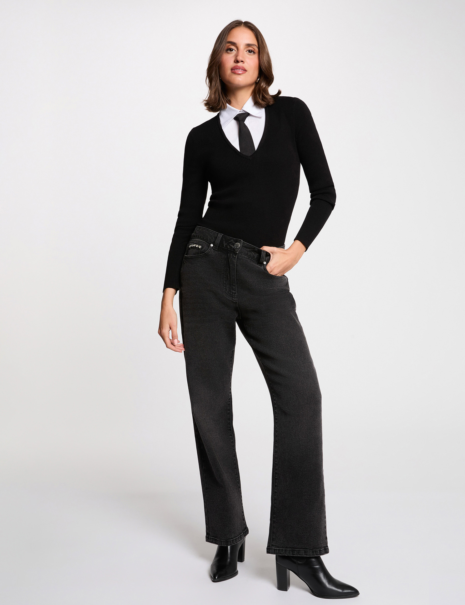 Jersey 2 en 1 con cuello vuelto negro mujer