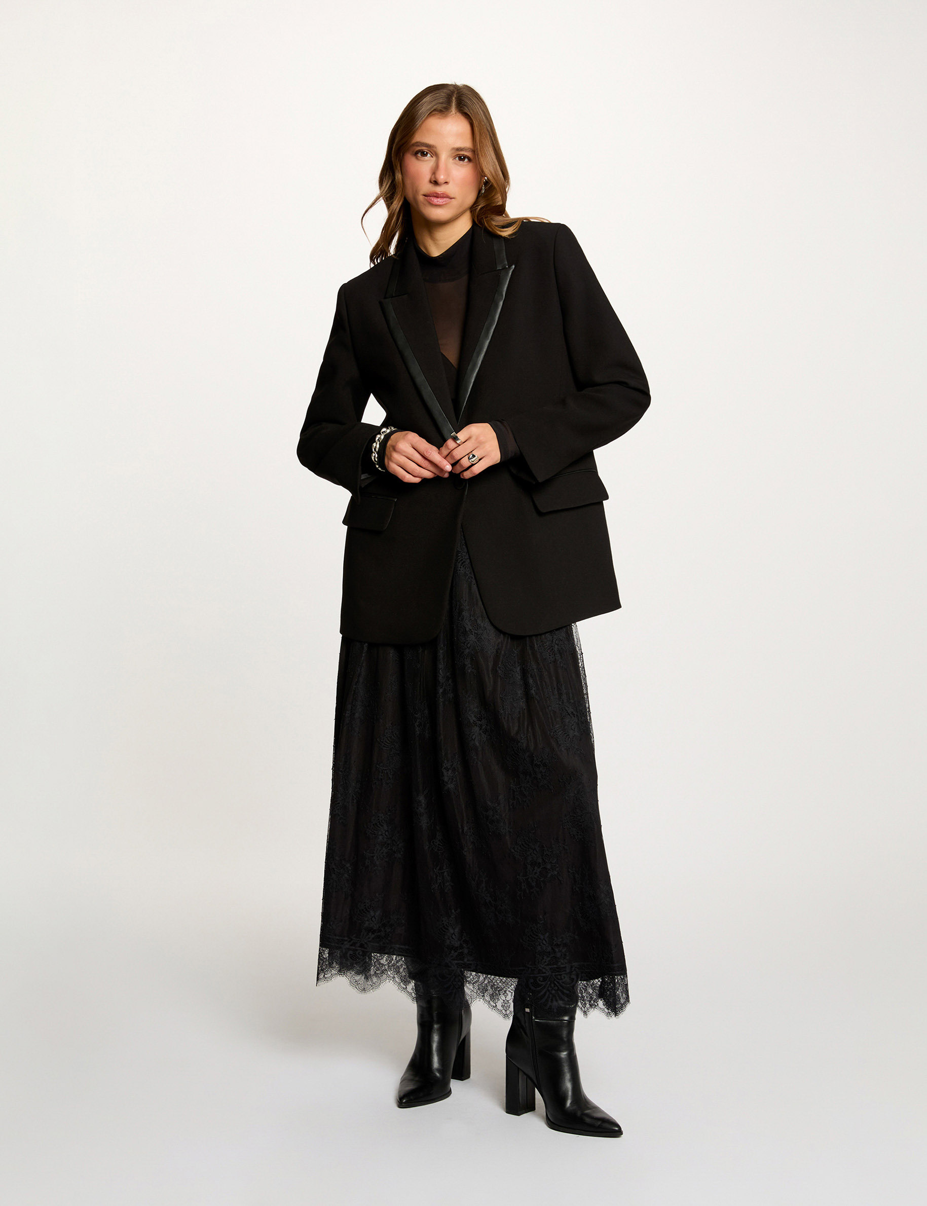 Blazer con cuello de solapa negro mujer