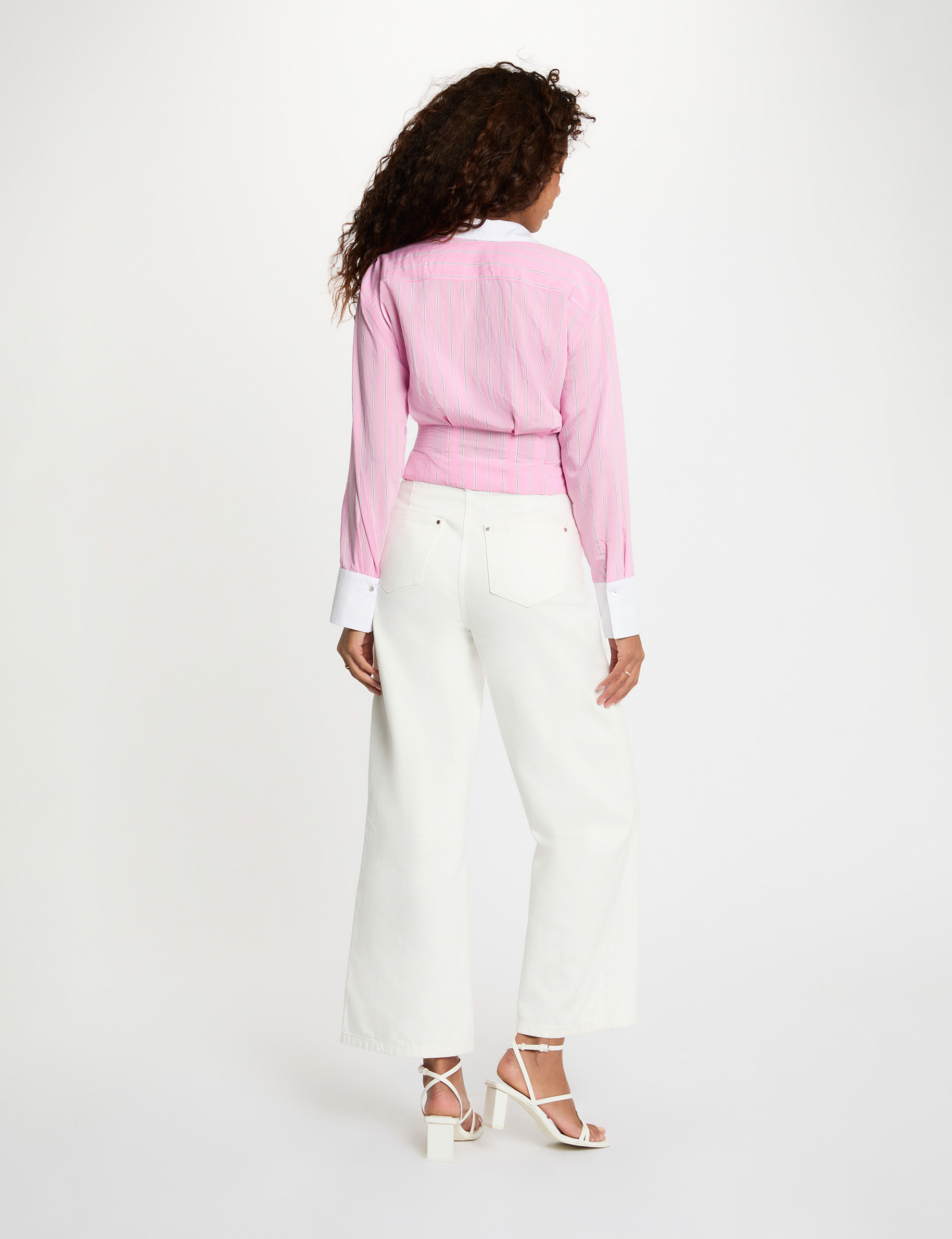 Camisa ajustada cuello v rosa mujer