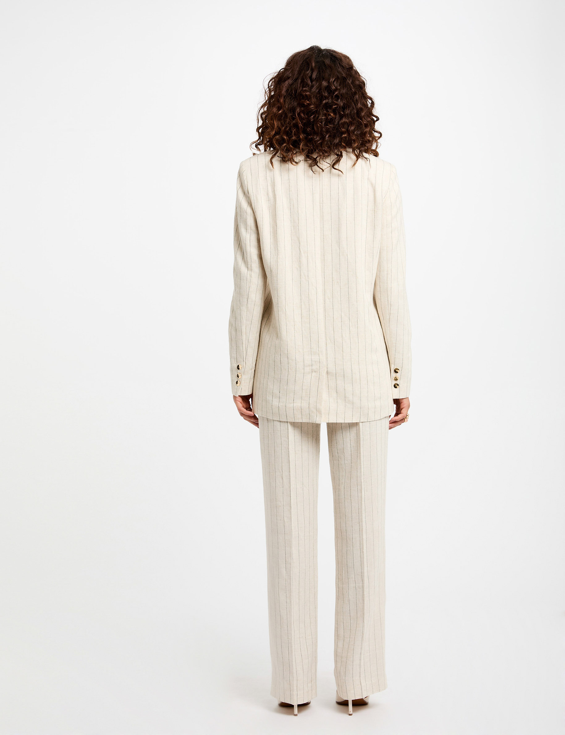 Americana con rayas beige mujer