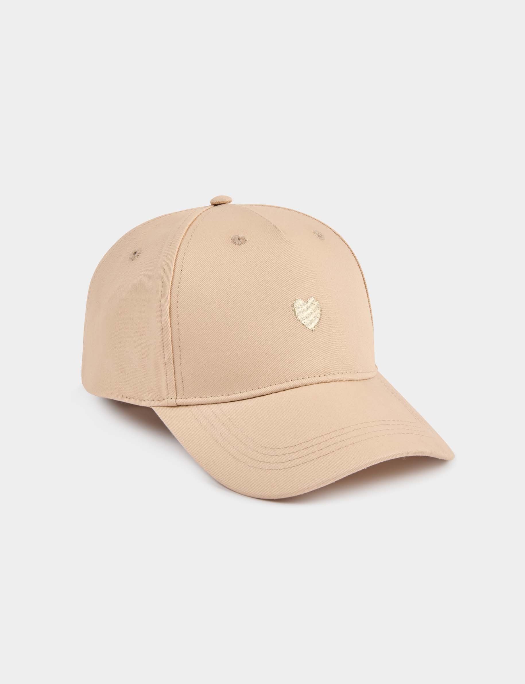 Gorra bordada beige mujer
