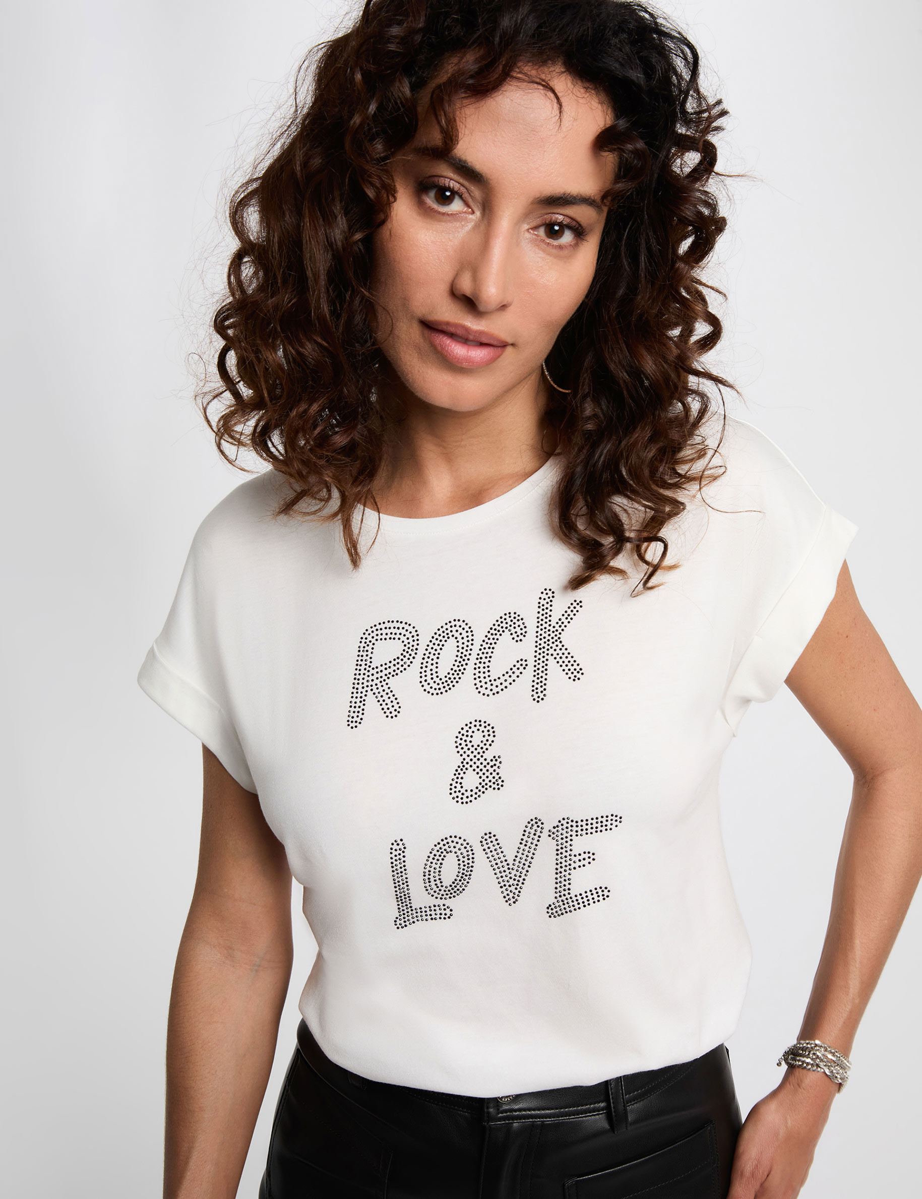 Camiseta corta con strass blanco mujer