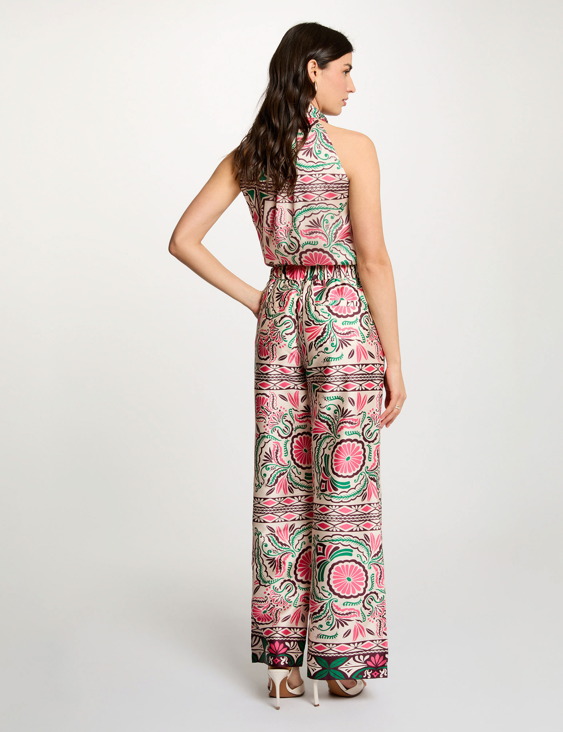 Pantal&oacute;n ancho satinado multicolor mujer