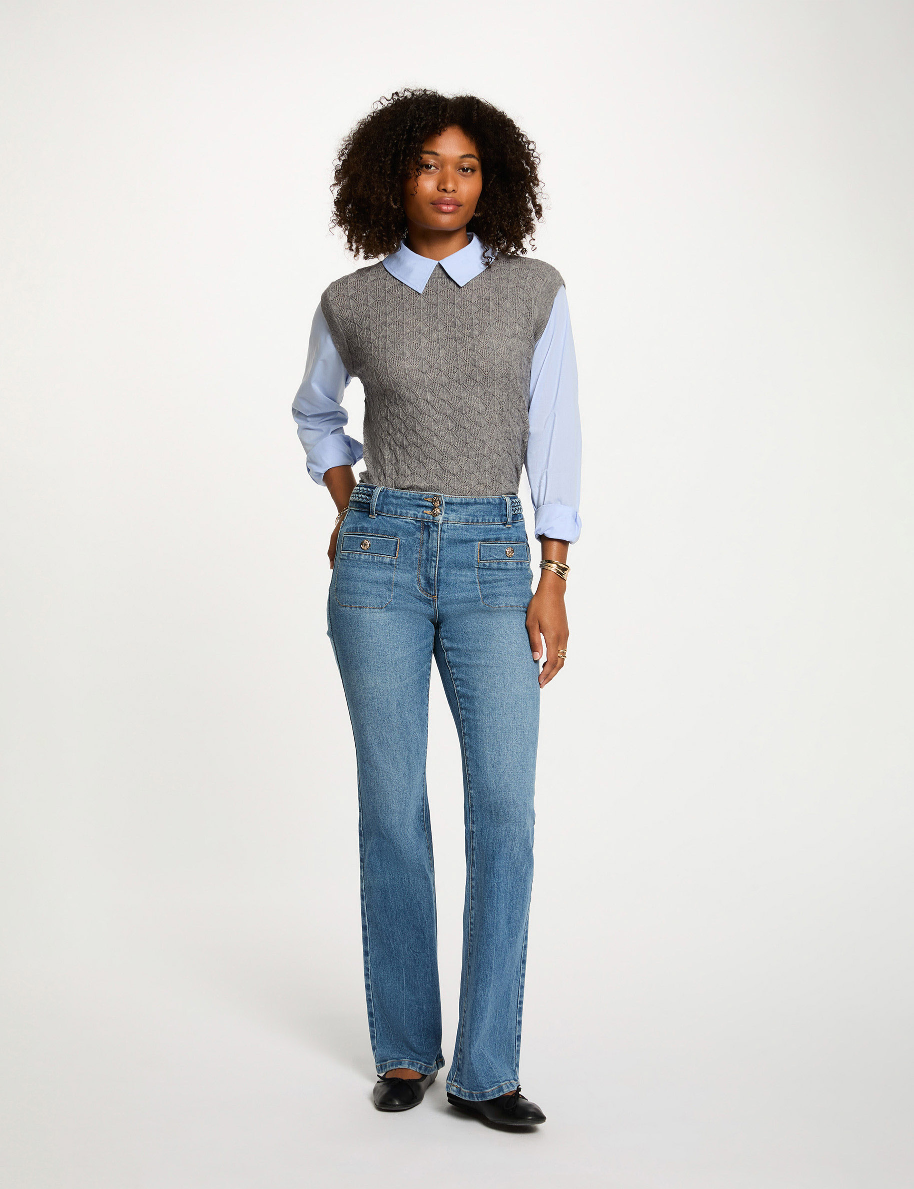 Jersey con cuello de camisa gris claro mujer