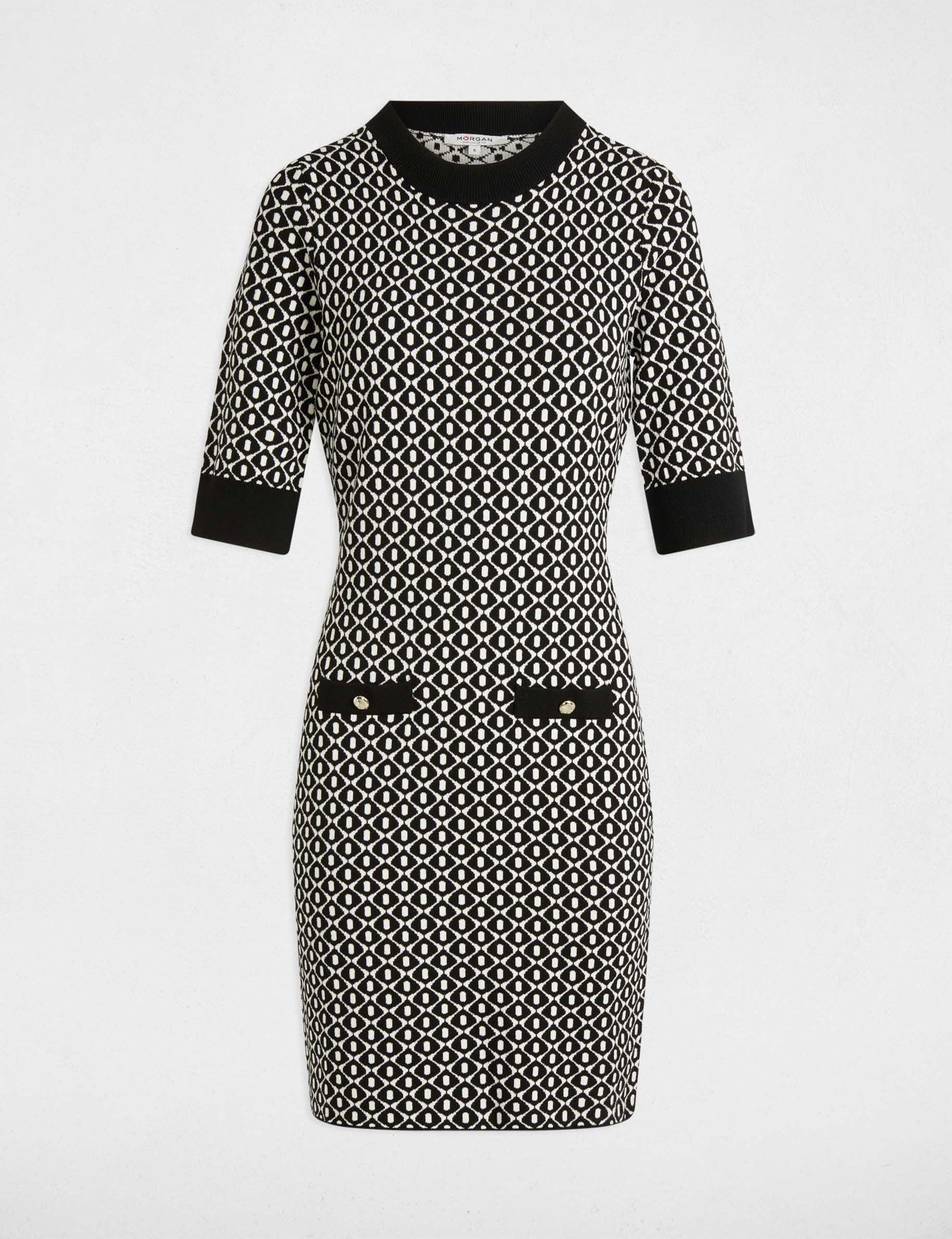 Vestido punto ajustado negro mujer