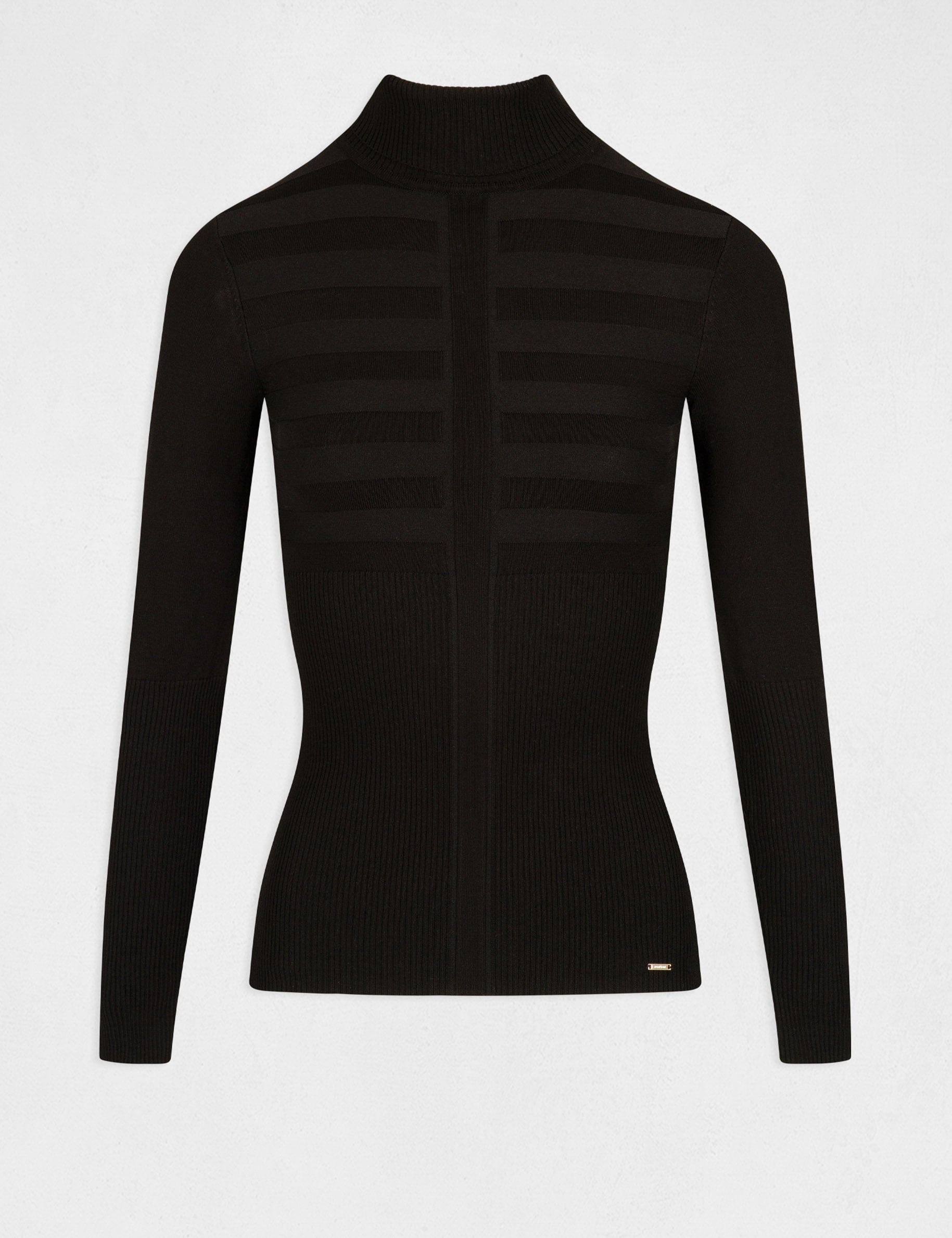 Jersey ajustado de cuello alto negro mujer