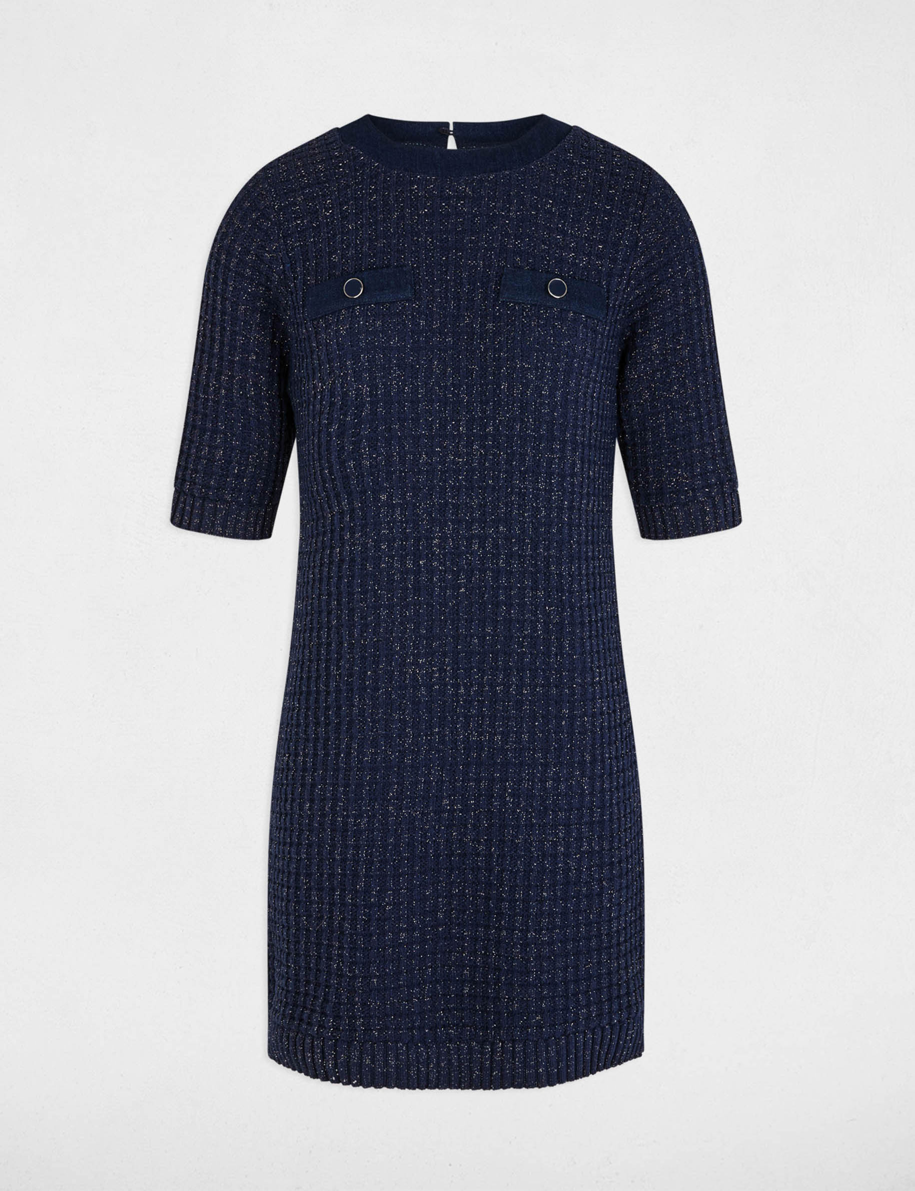 Vestido de punto con cuello redondo azul marino mujer