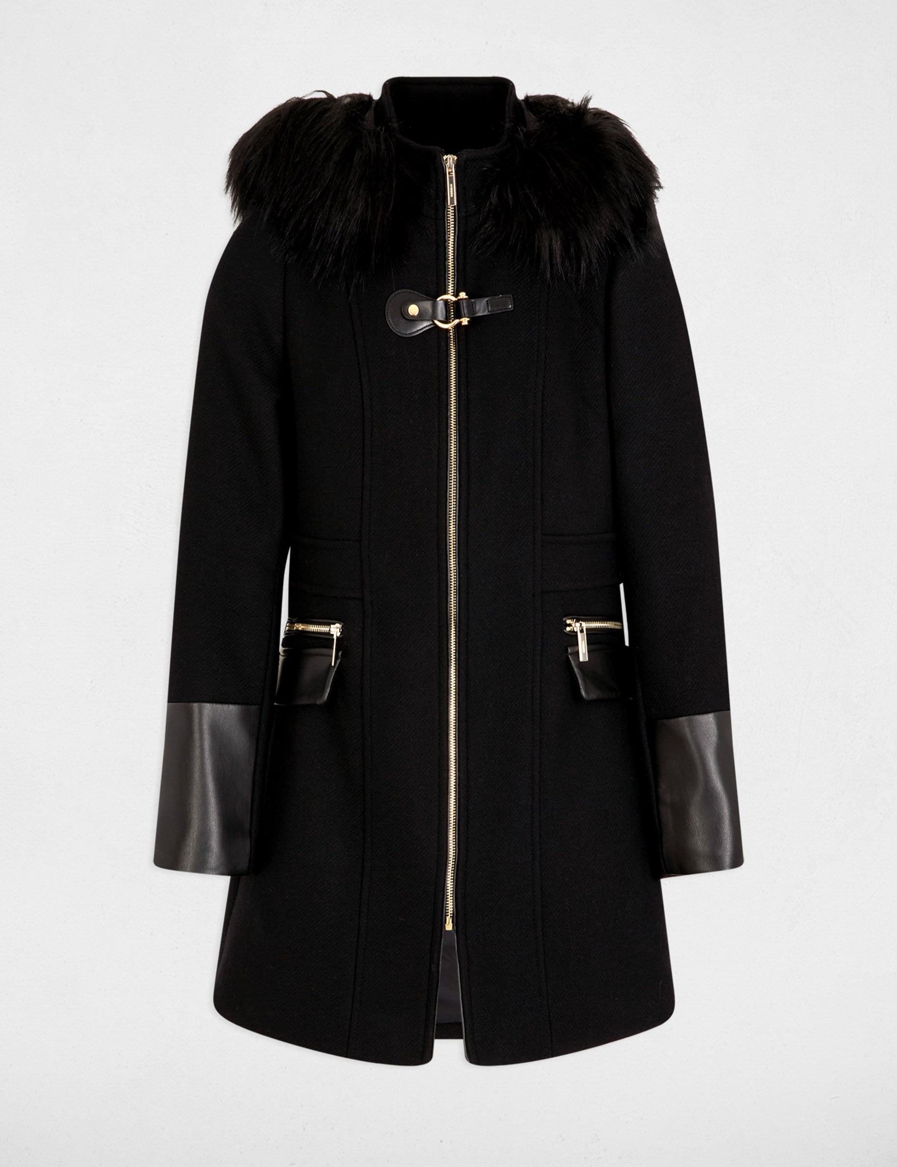 Abrigo de bucle con cuello alto negro mujer
