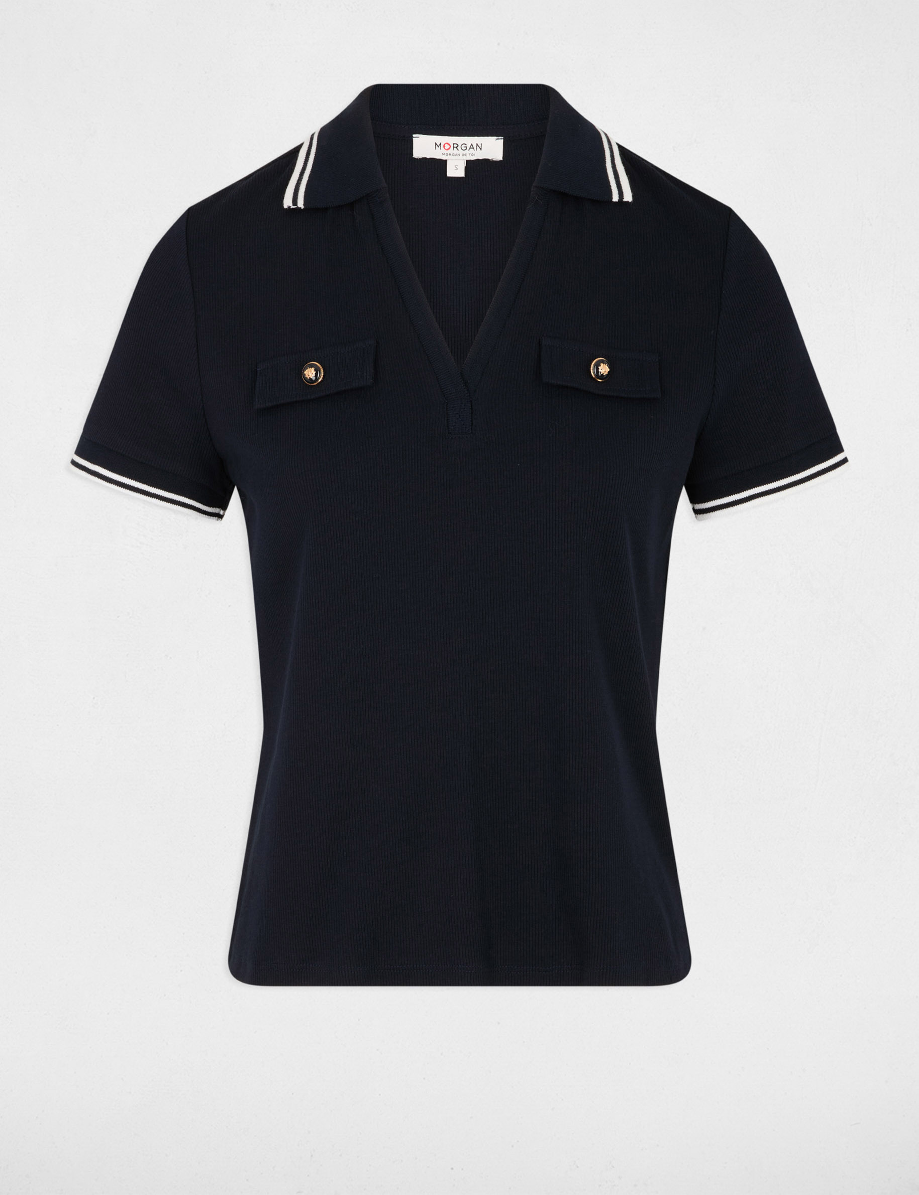 Polo ajustado azul marino mujer