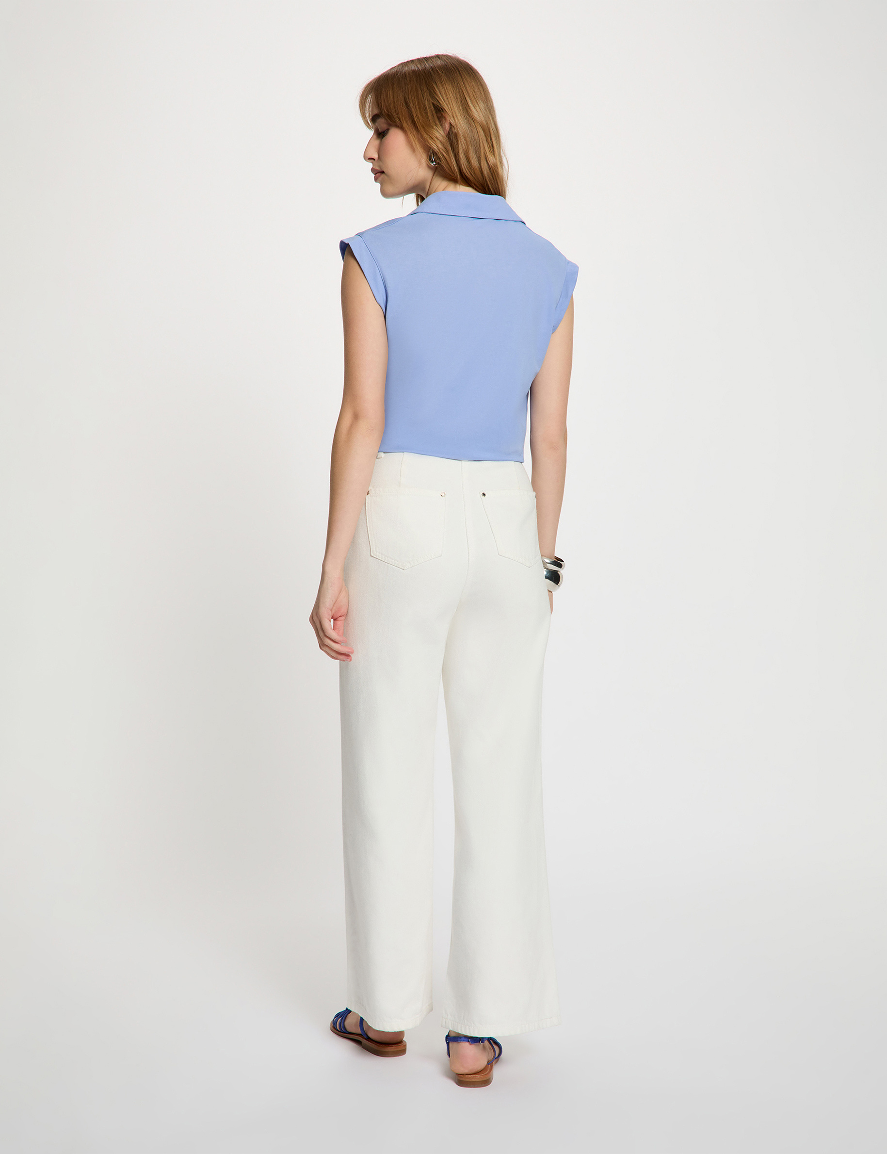 Blusa sin mangas azul lavanda mujer