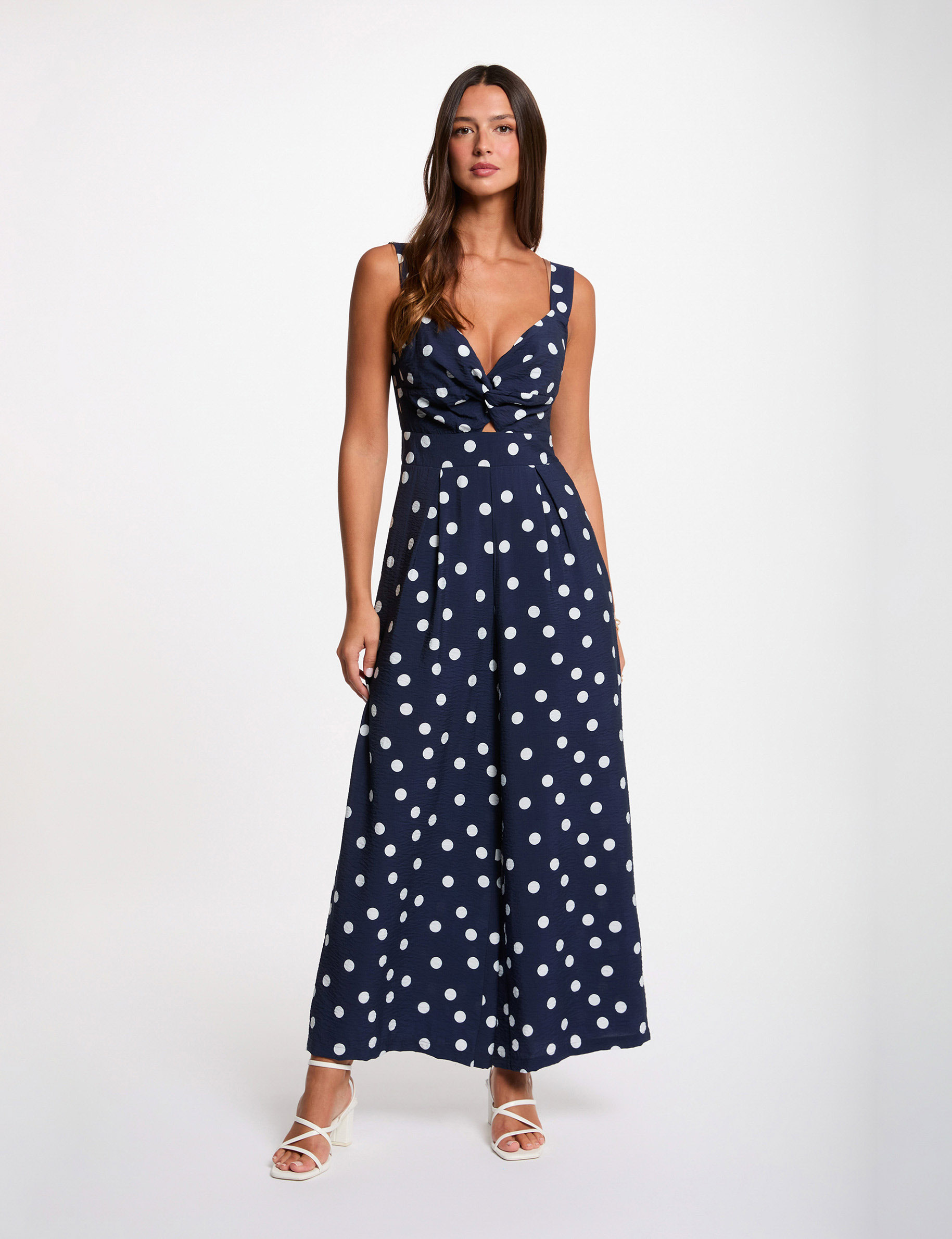 Mono fluido de lunares azul marino mujer