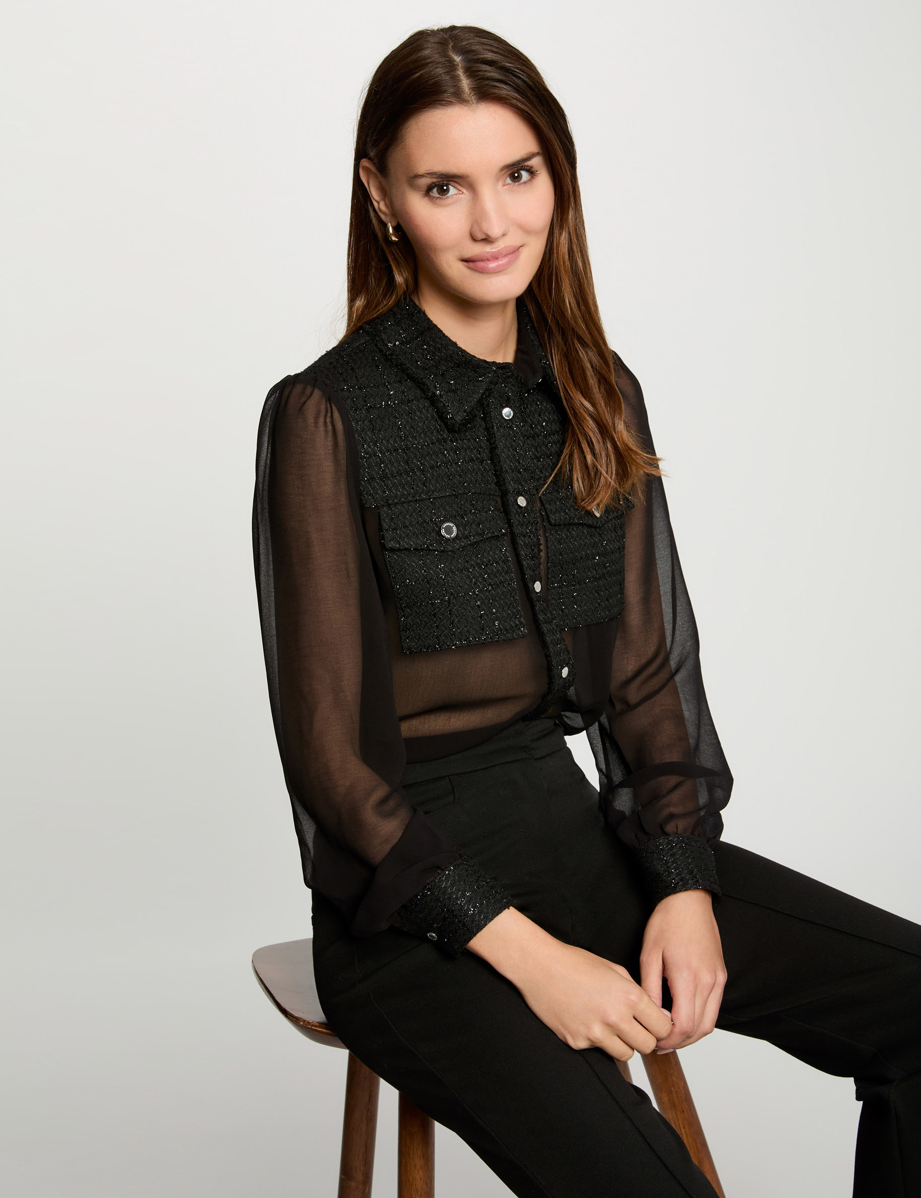 Camisa manga larga negro mujer
