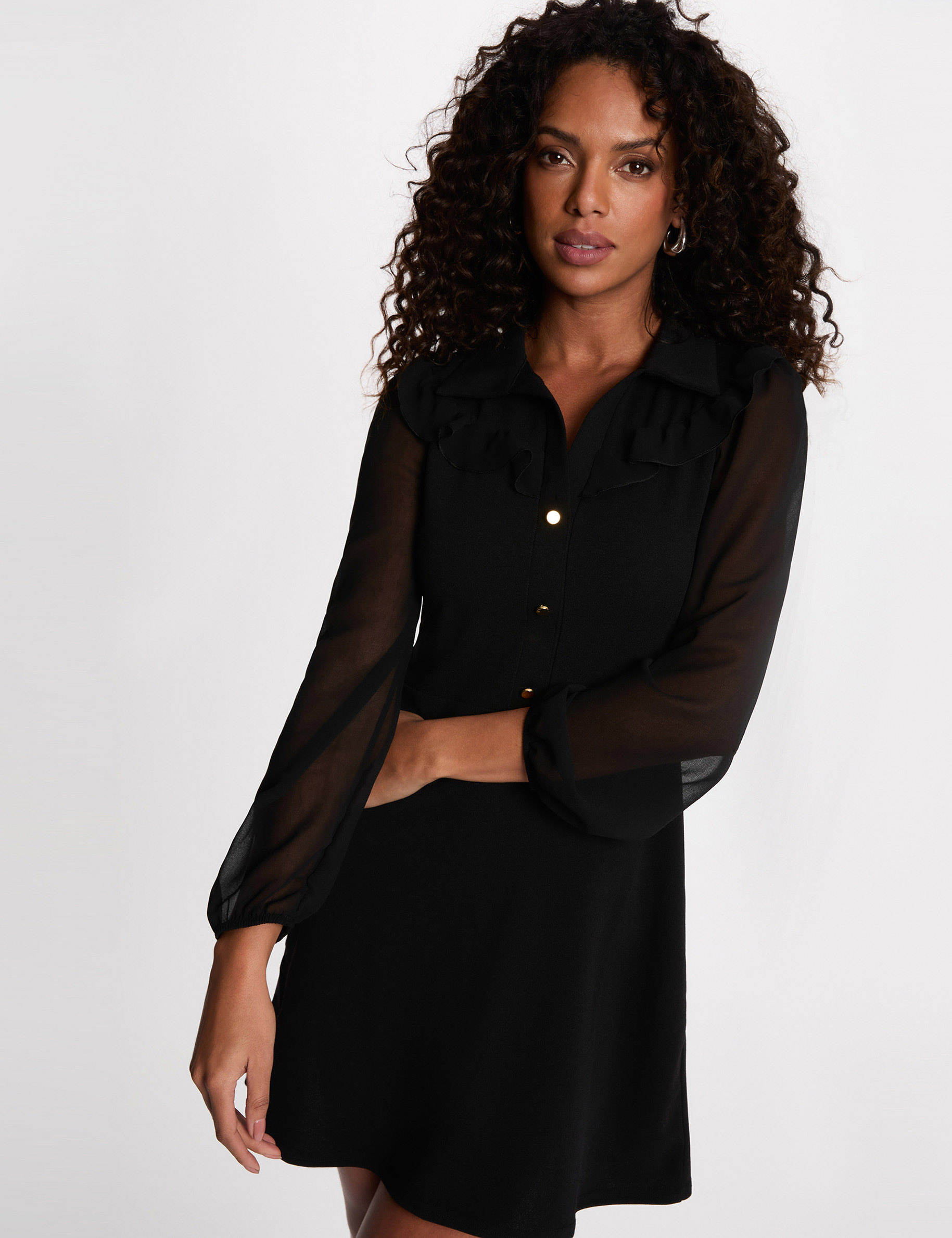 Vestido corto con cuello de solapa negro mujer