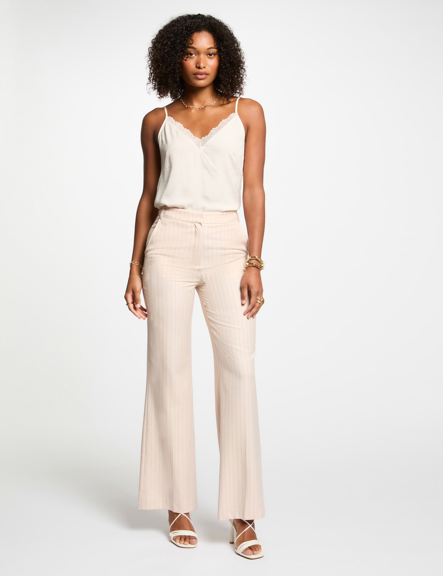 pantalon pernera ancha rayas rosa claro mujer Pantalón pernera ancha rayas rosa claro mujer