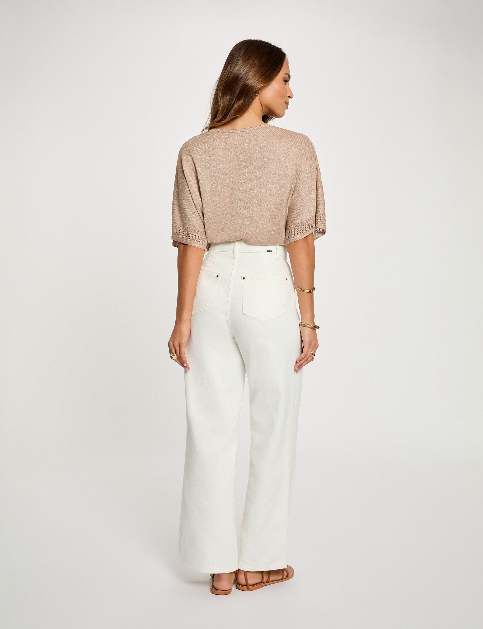 Jersey escote en V manga corta topo mujer