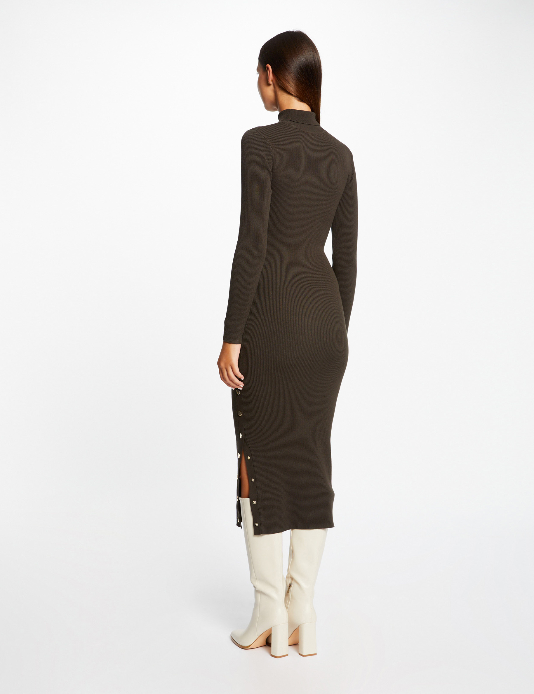 vestido de punto midi ajustado abertura verde oscuro mujer Vestido de punto midi ajustado abertura verde oscuro mujer