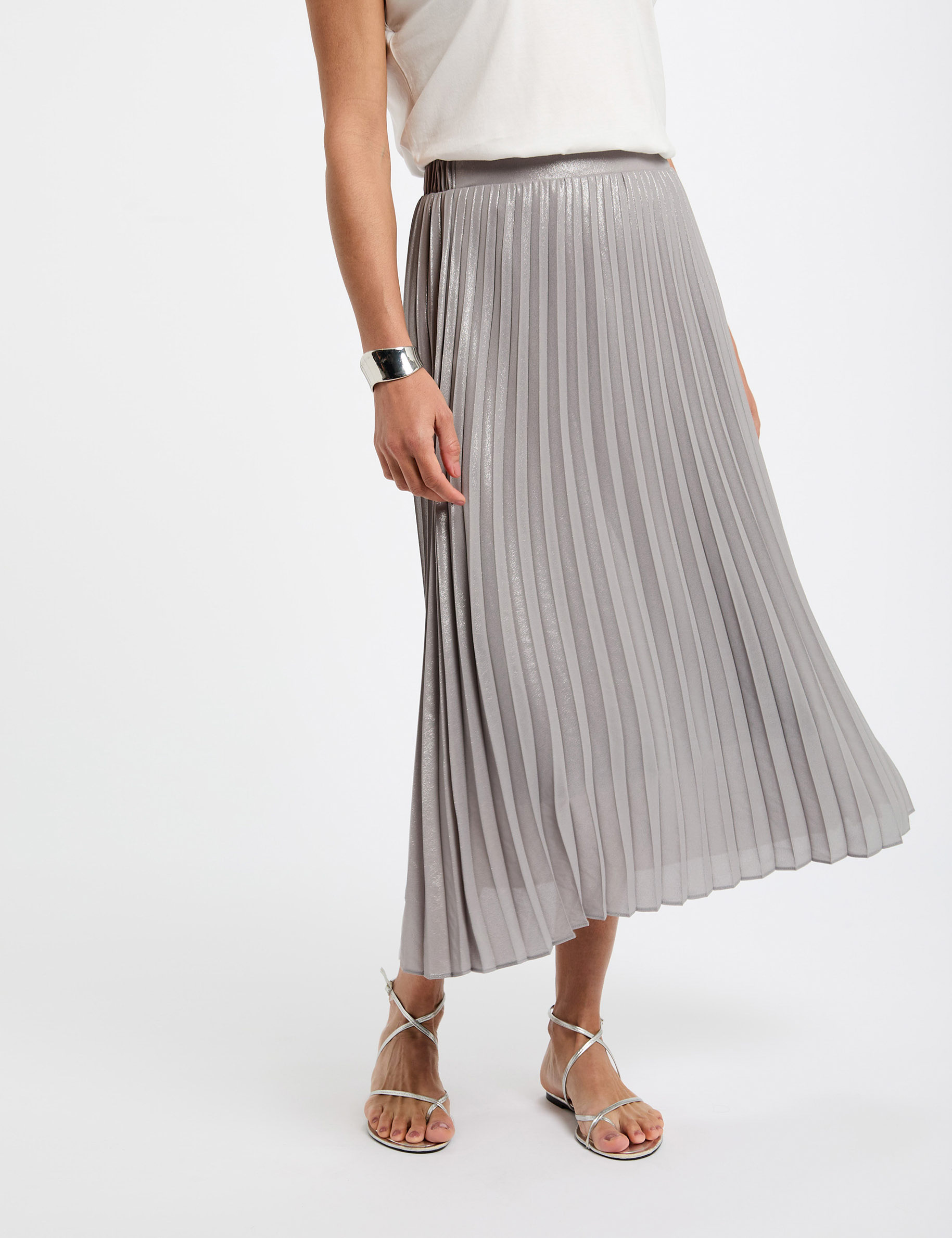 Falda larga plisada couleur argent mujer