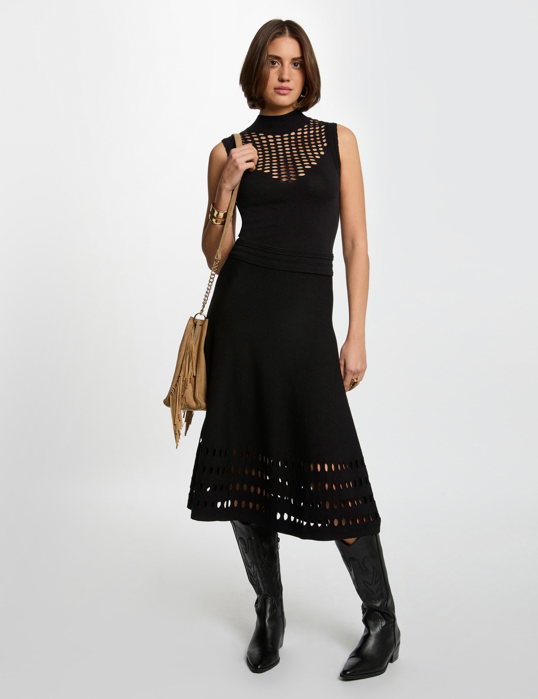 vestido punto largo ajustado negro mujer Vestido punto largo ajustado negro mujer