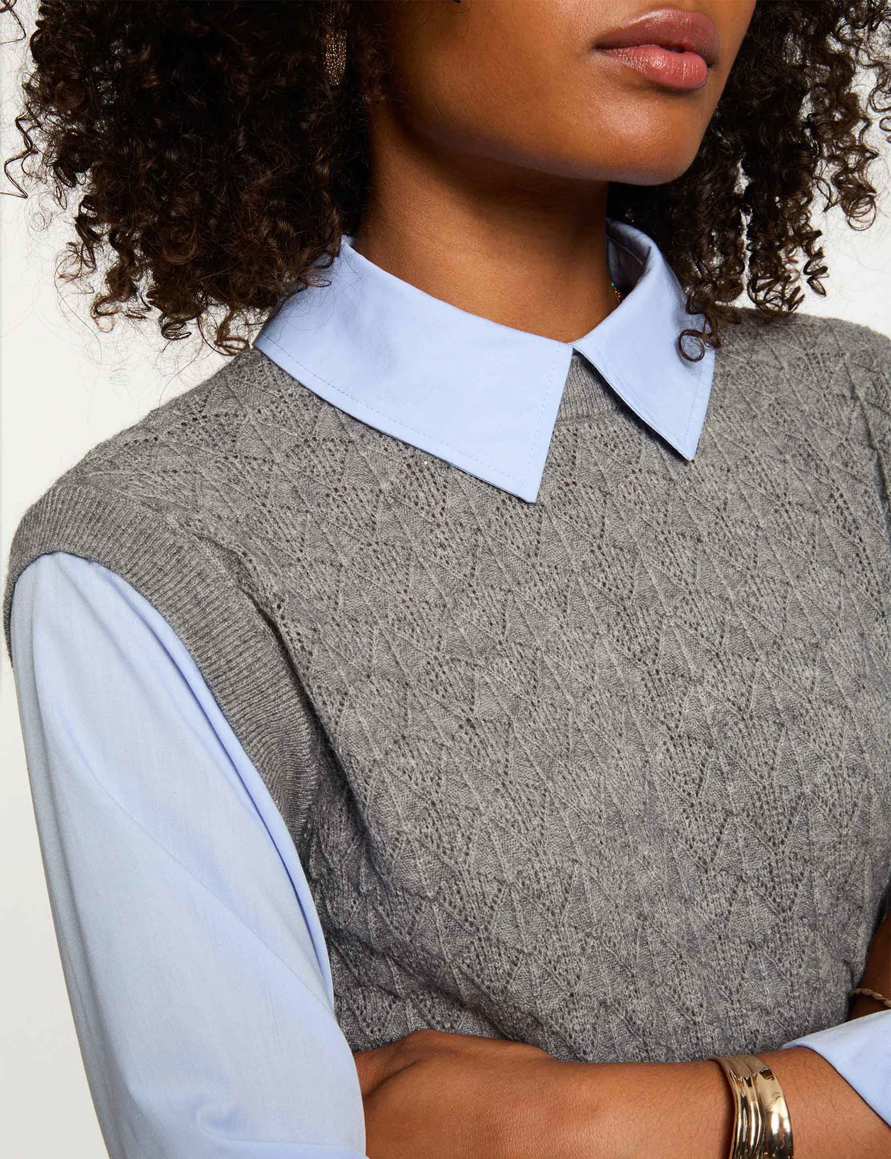 Jersey con cuello de camisa gris claro mujer