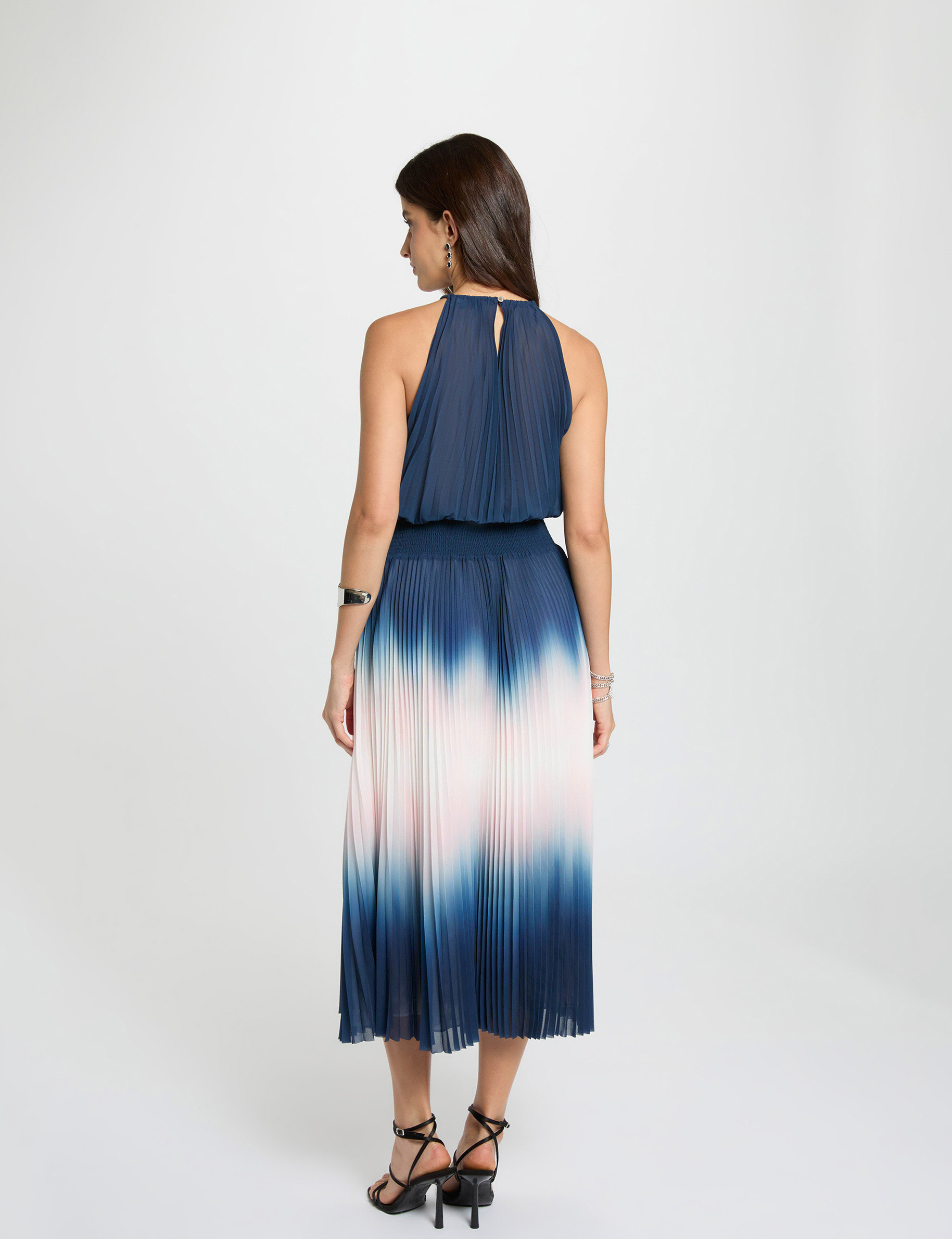Vestido largo plisado multicolor mujer