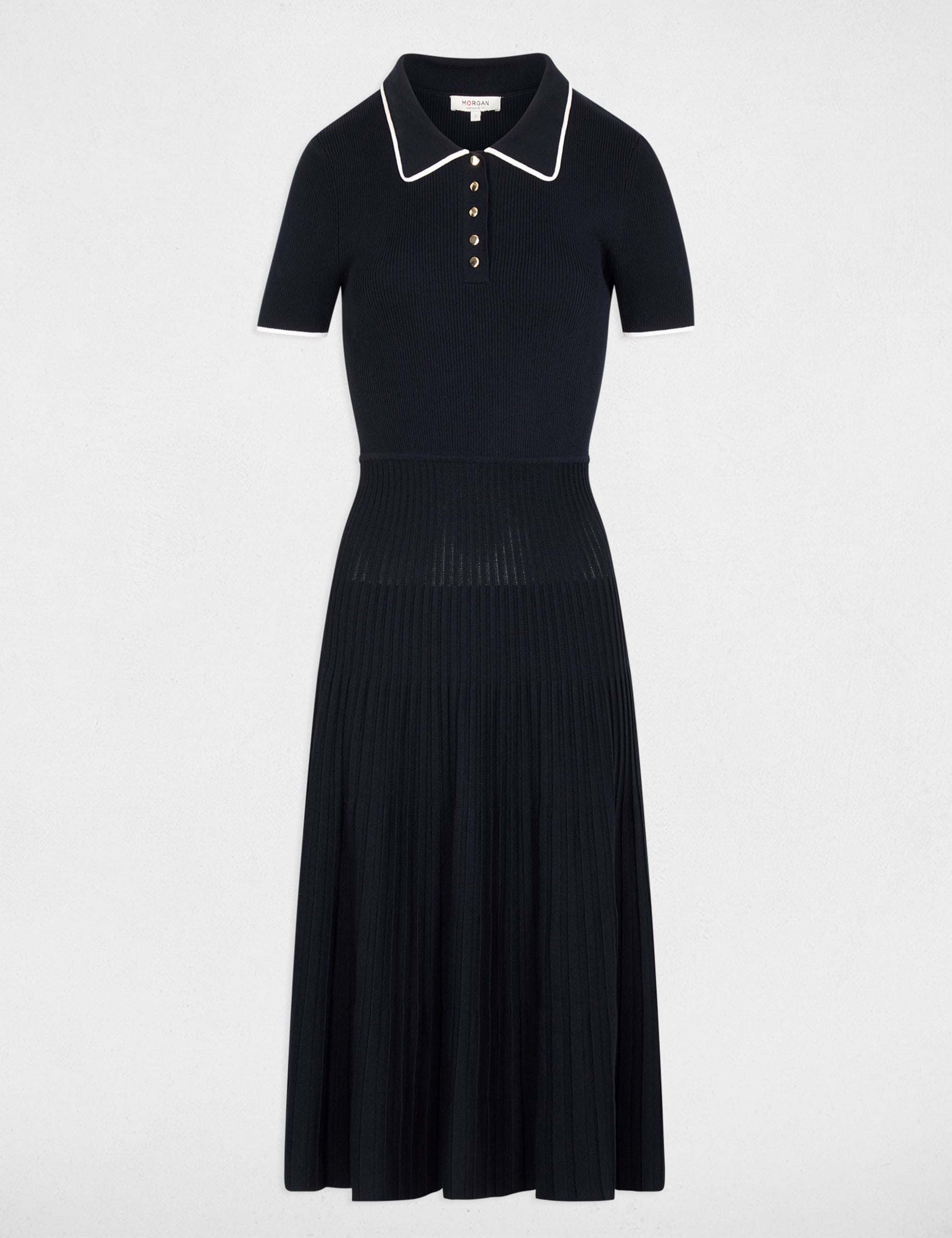Vestido de punto con cuello vuelto azul marino mujer