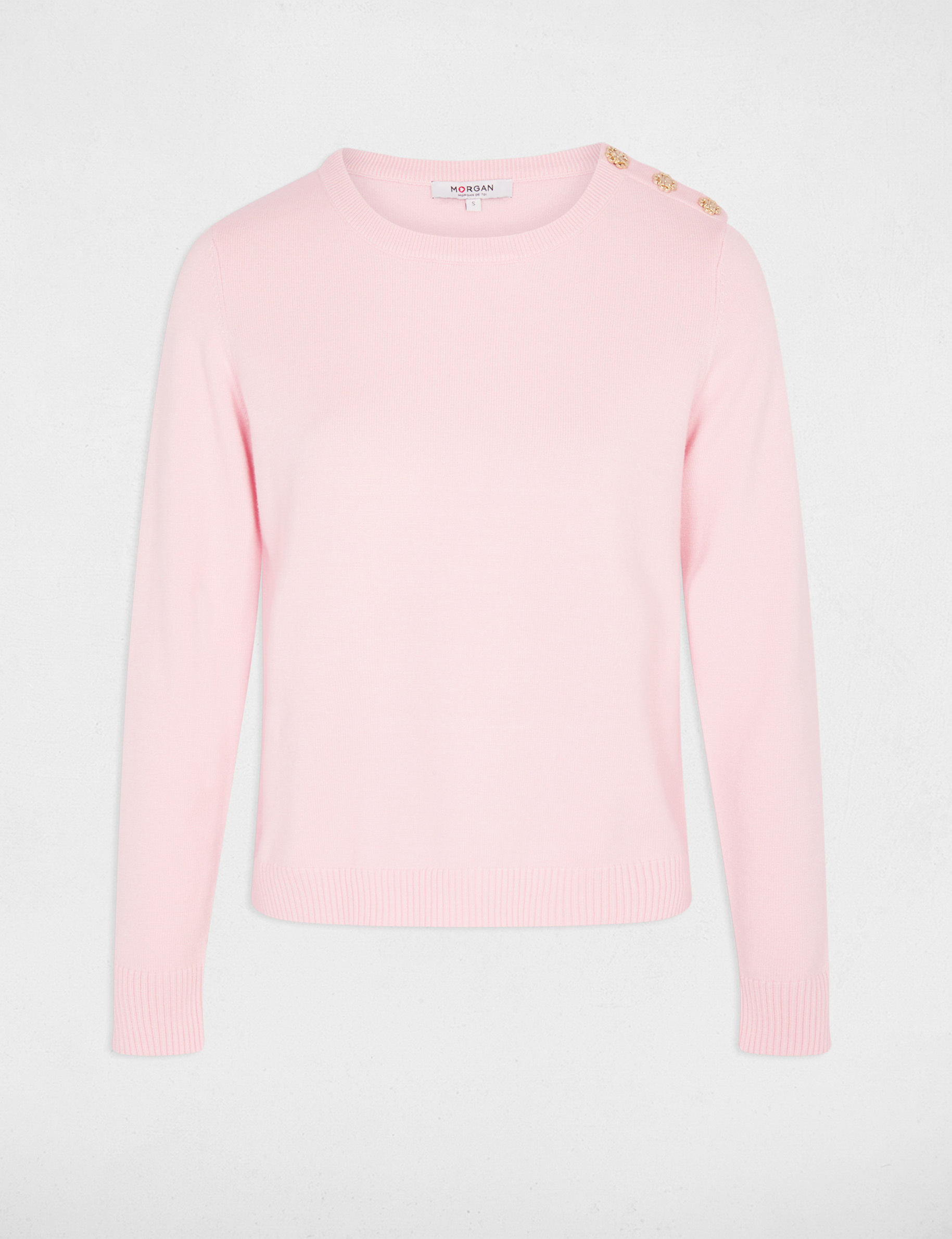 Jersey cuello redondo con botones rosa claro mujer