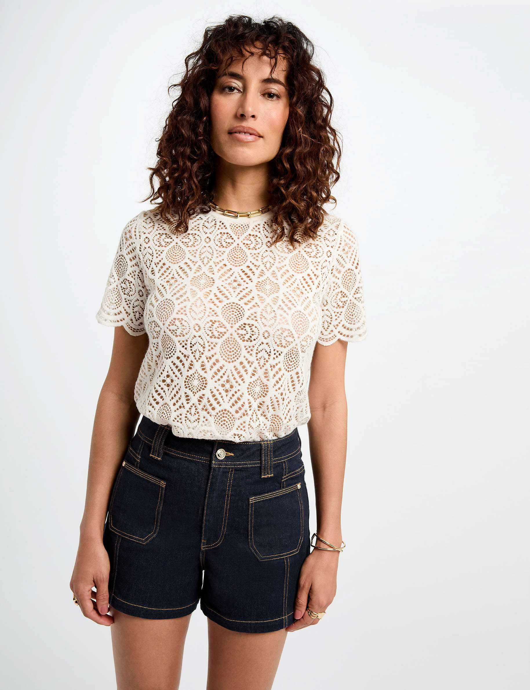 short vaquero talle alto denim crudo mujer Short vaquero talle alto denim crudo mujer