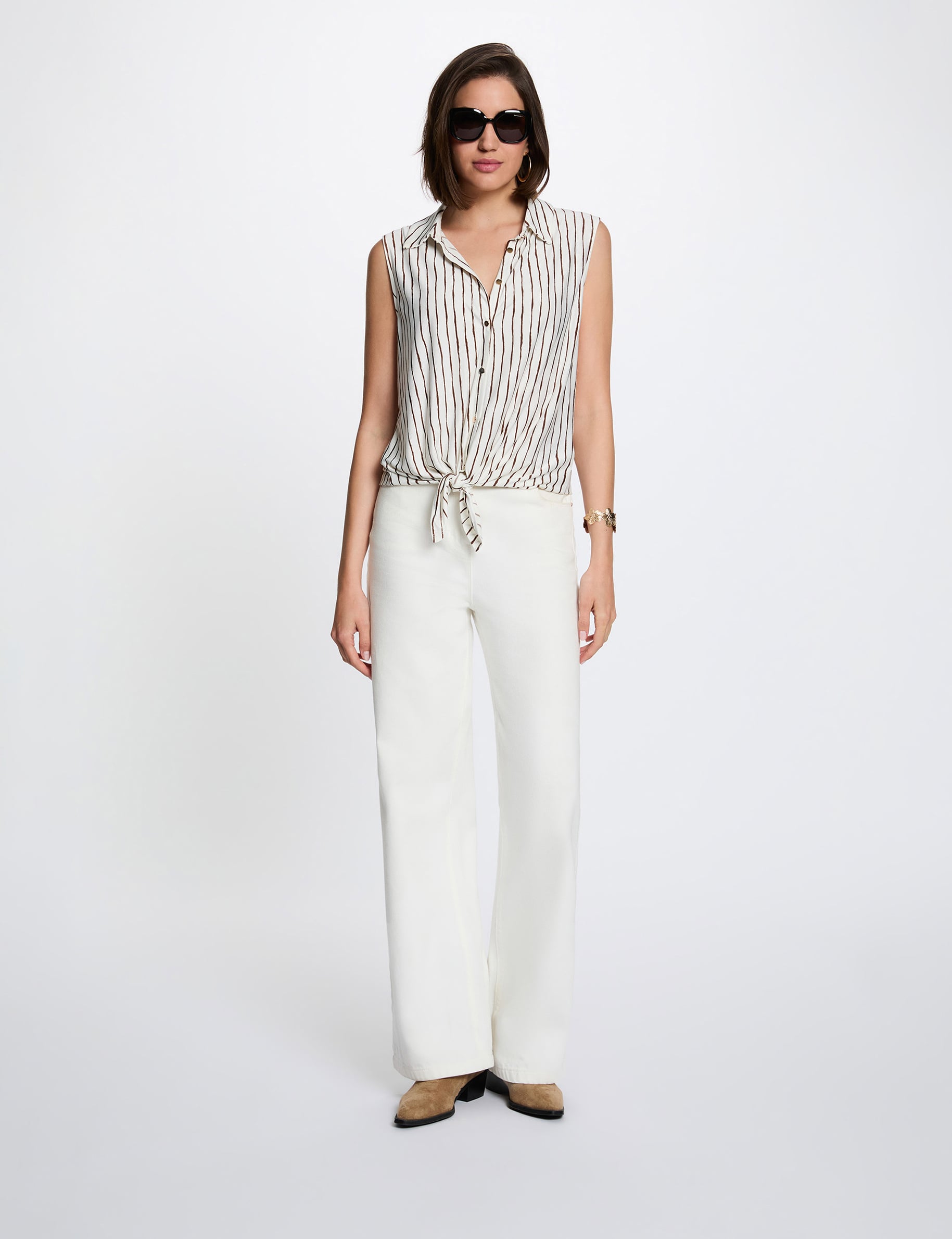 Camisa con cuello vuelto blanco mujer