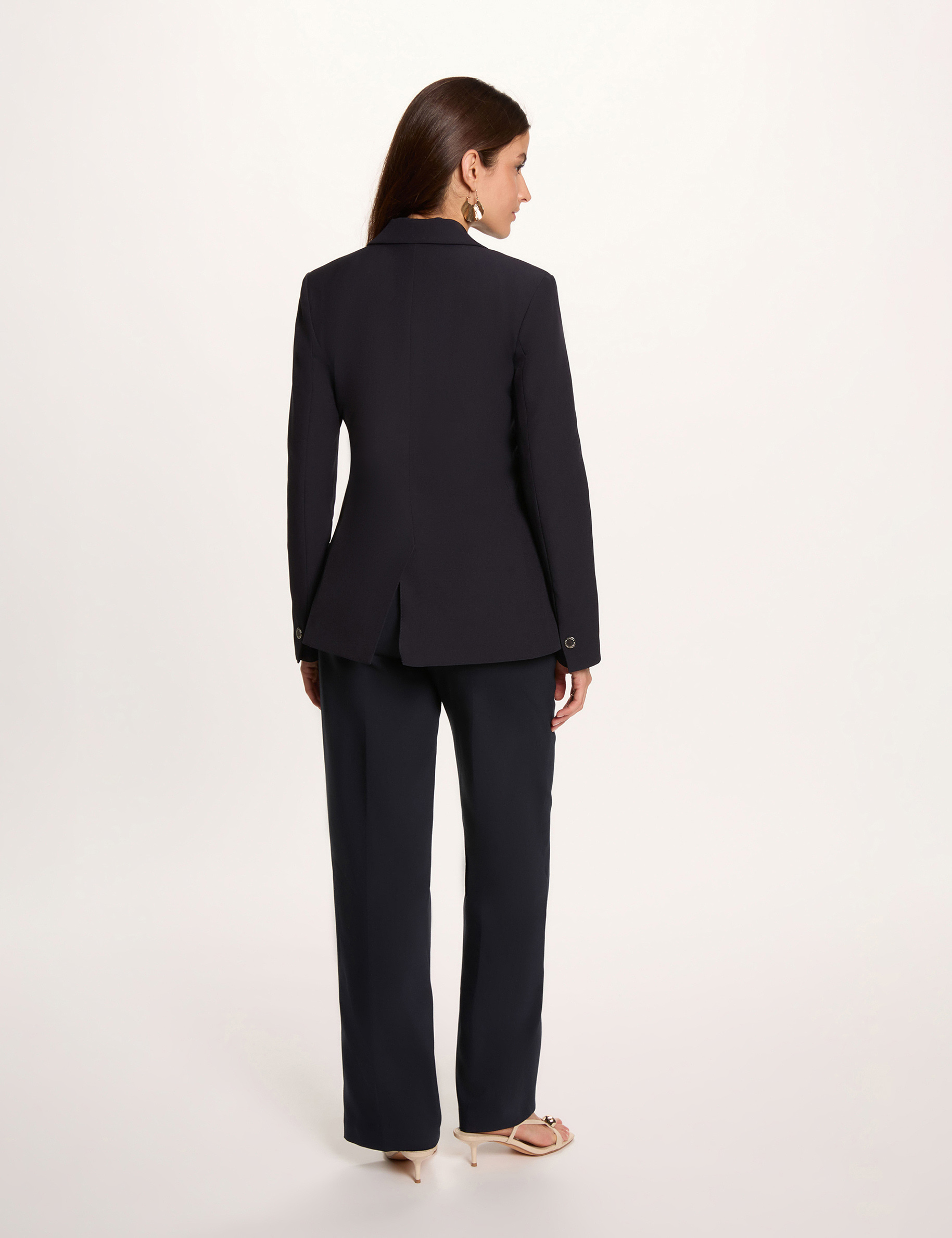 Pantal&oacute;n recto de tiro alto azul marino mujer