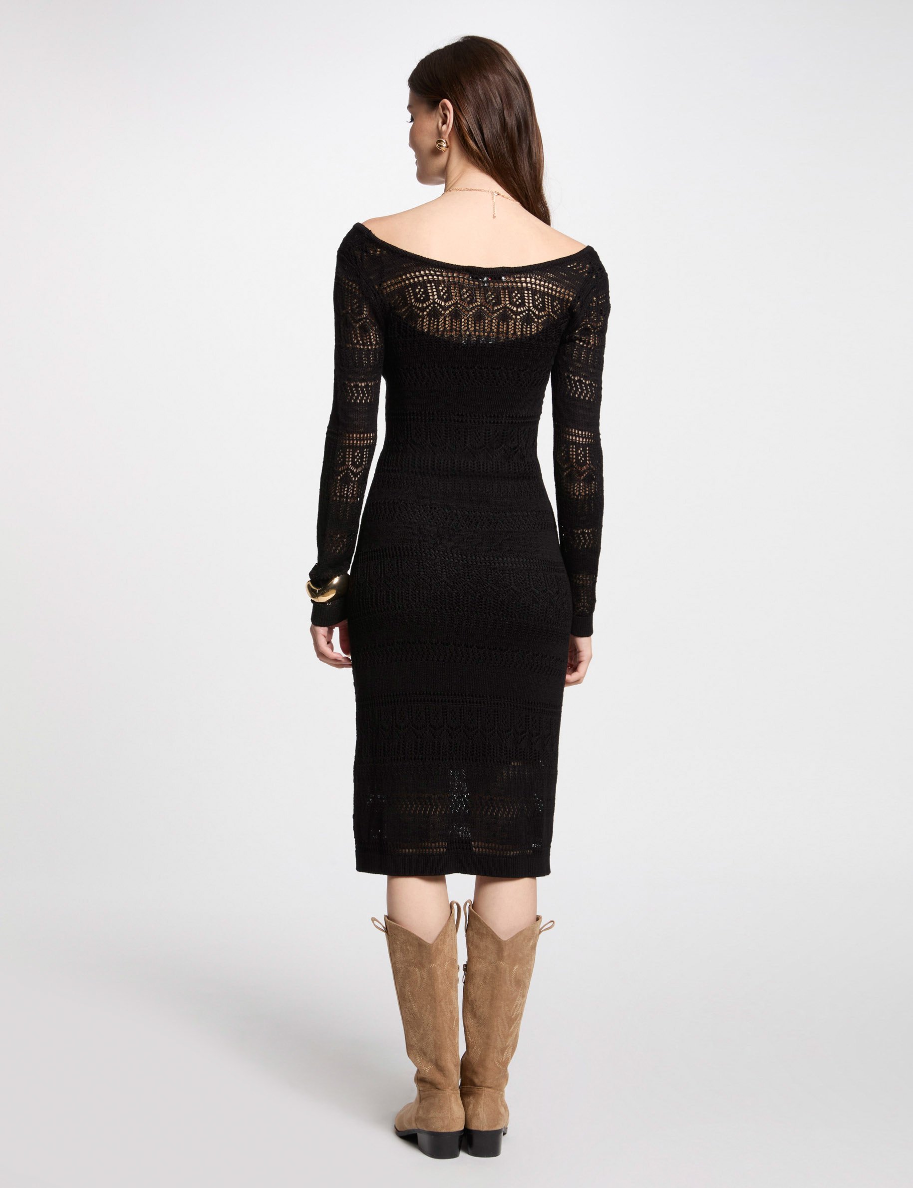 vestido punto largo ajustado negro mujer Vestido punto largo ajustado negro mujer
