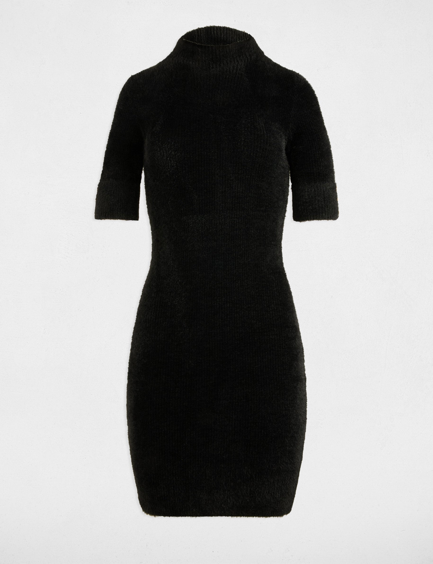 Vestido de punto ajustado manga corta negro mujer