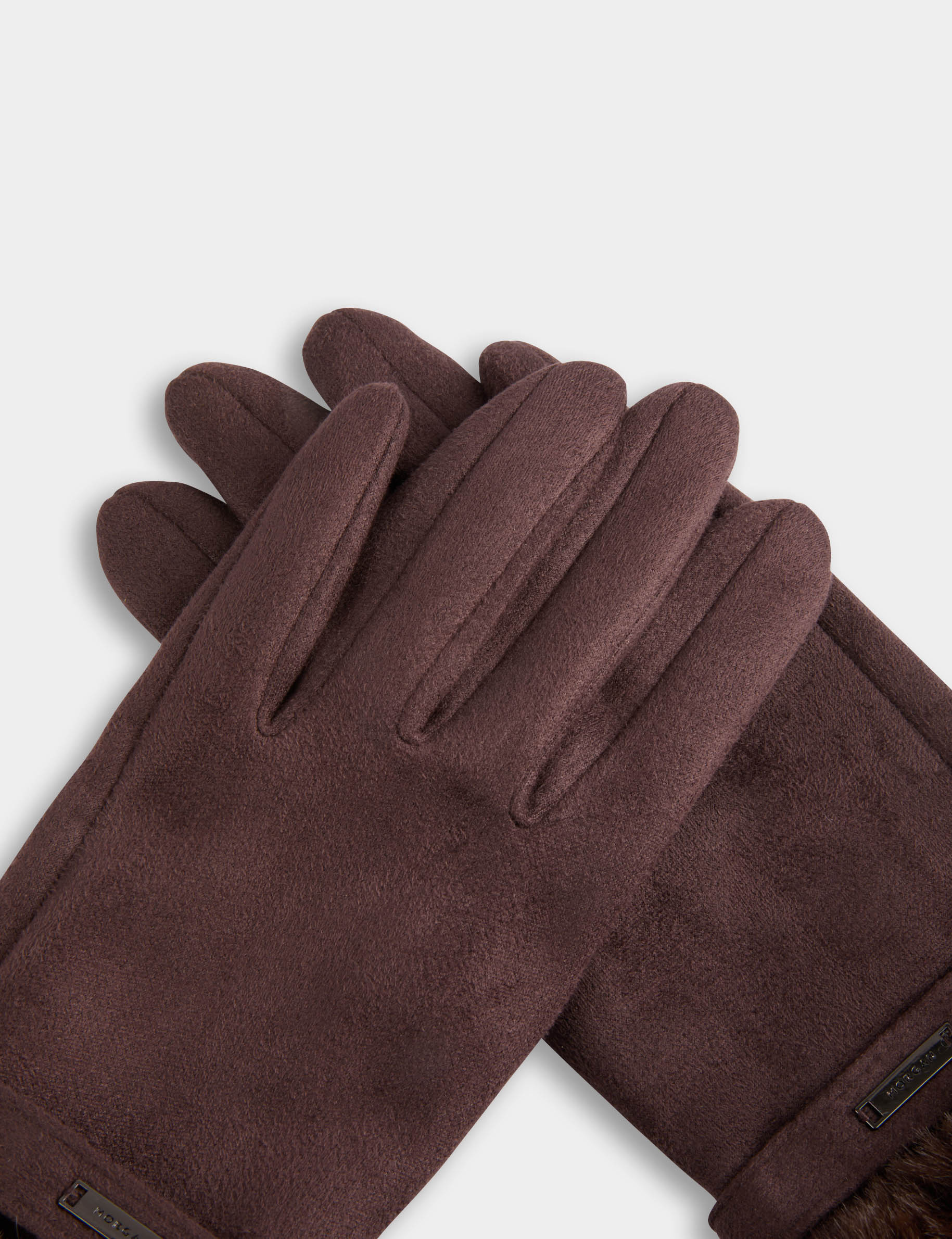 Guantes con detalles de pelo marr&oacute;n oscuro mujer