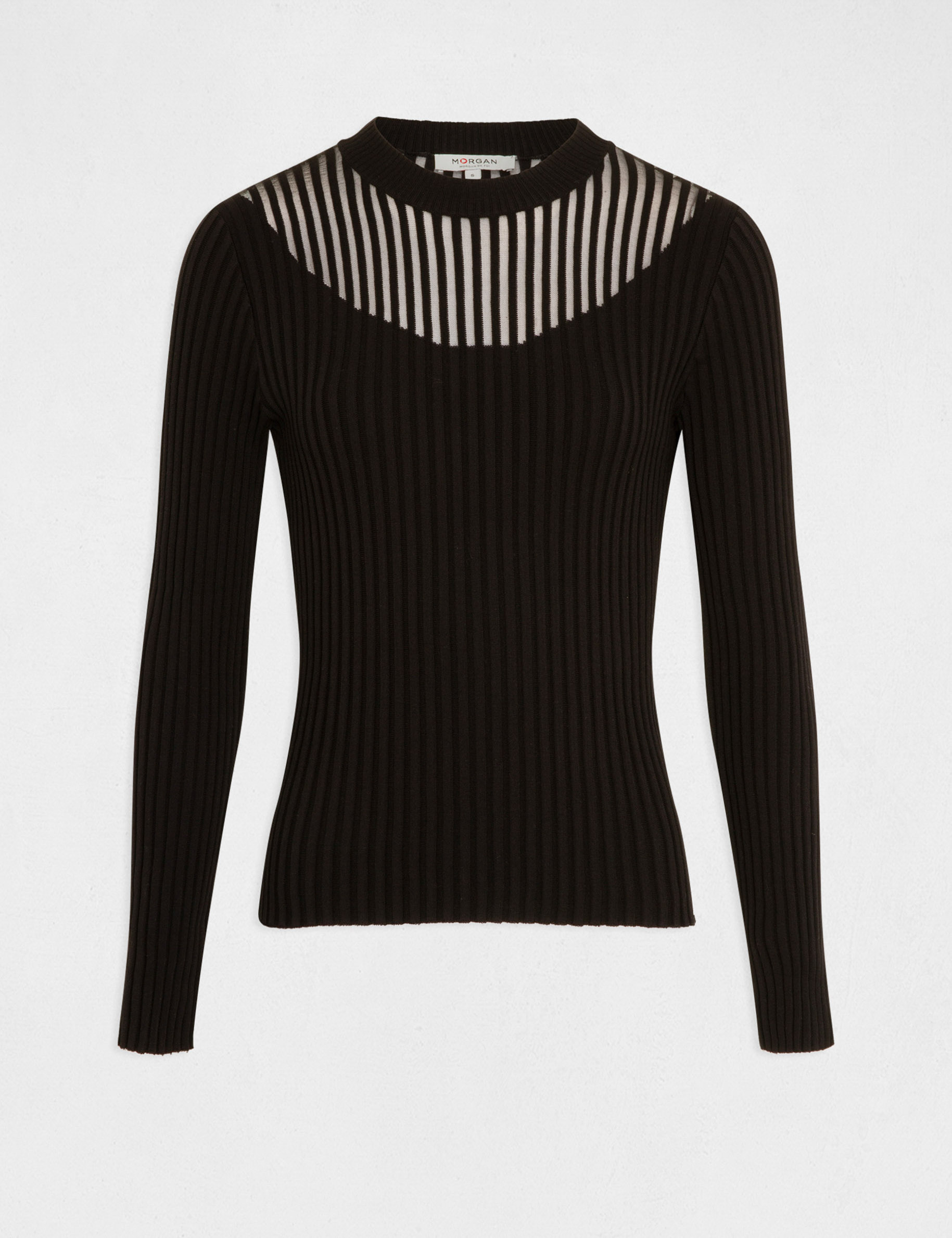 Jersey manga larga con cuello alto negro mujer