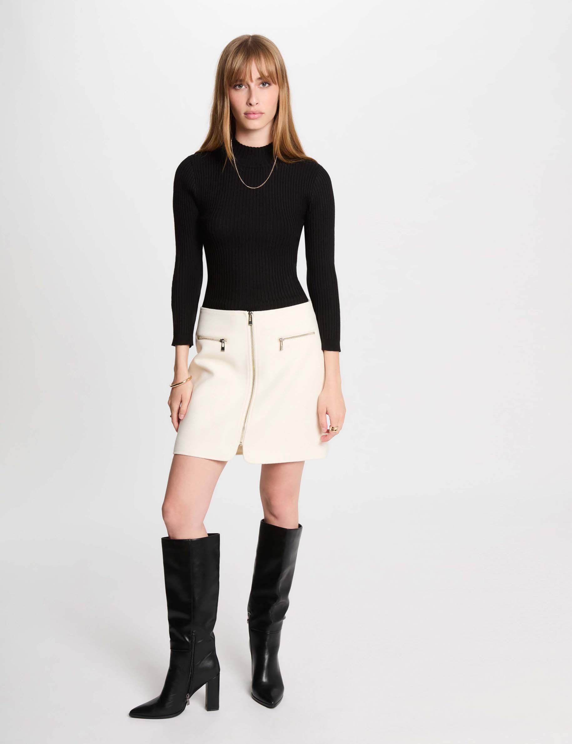 jersey cuello alto con encaje negro mujer Jersey cuello alto con encaje negro mujer
