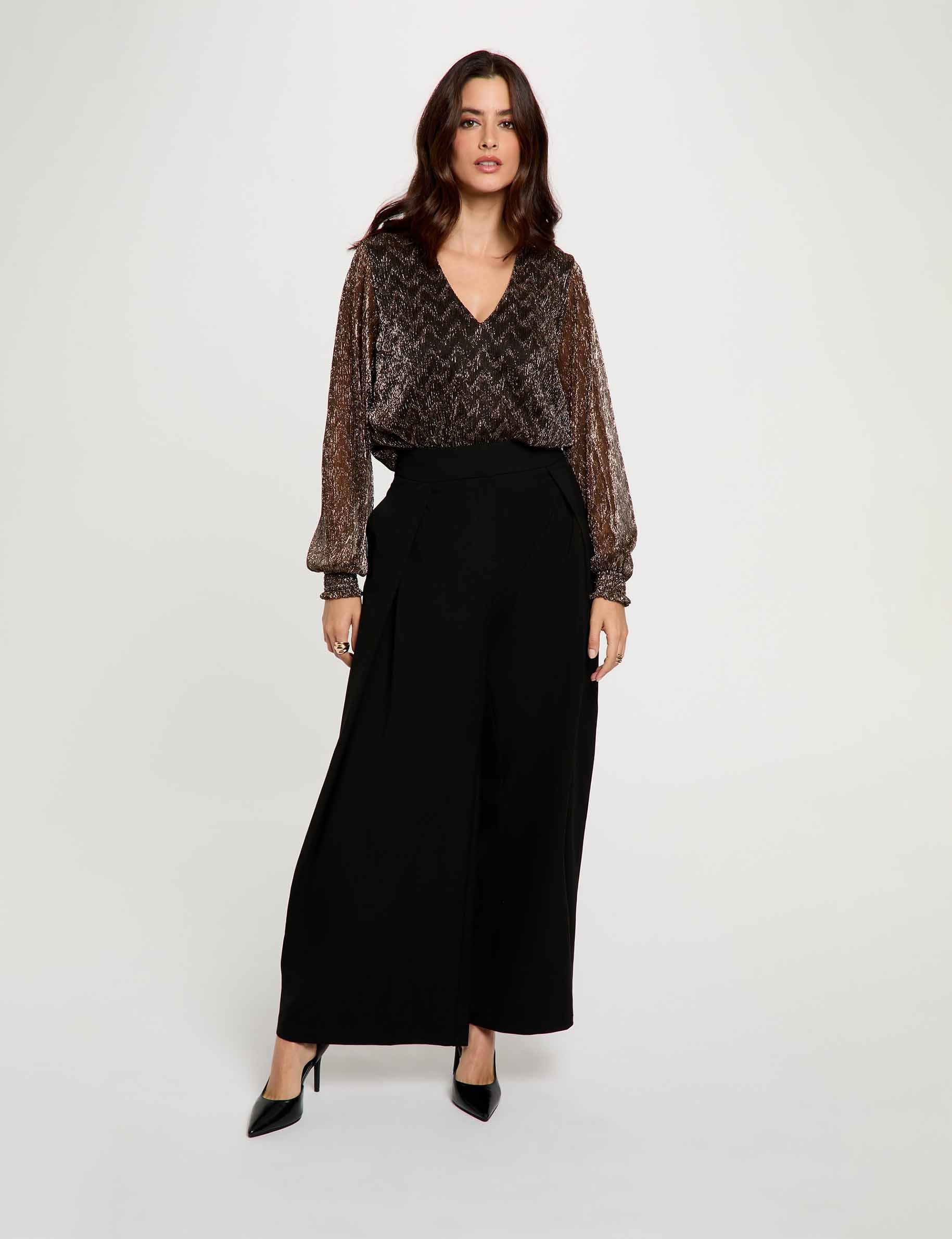 Blusa cuello v mangas largas color bronce mujer