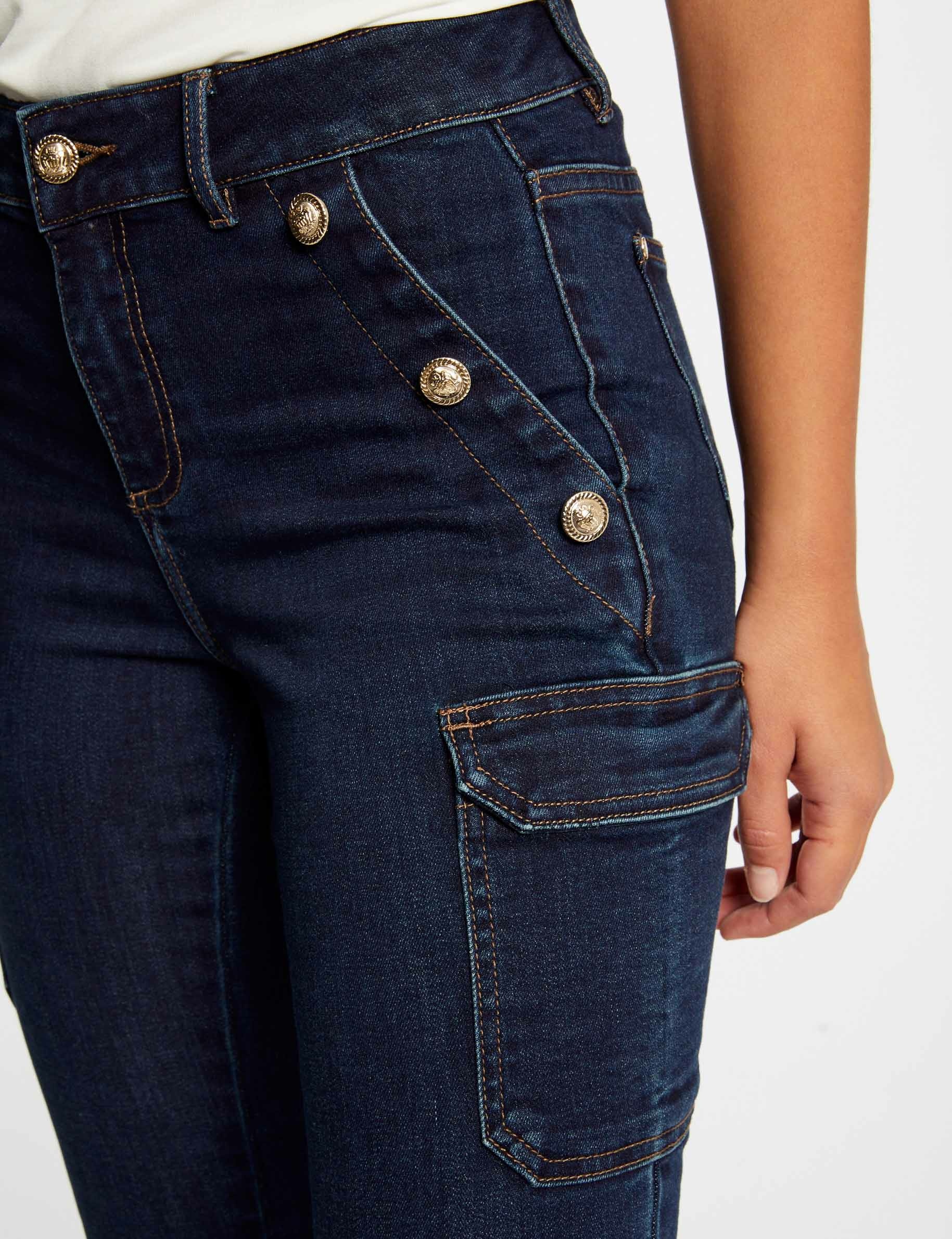 vaquero cargo skinny con botones vaquero en bruto mujer Vaquero cargo skinny con botones vaquero en bruto mujer