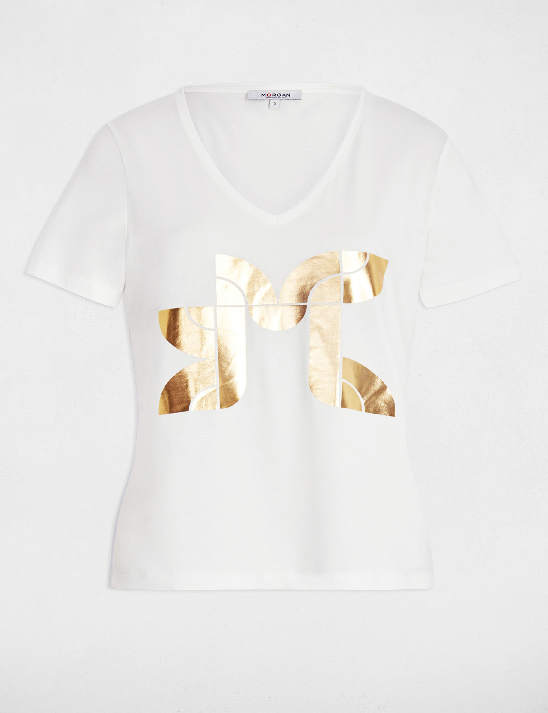 Camiseta corta estampada blanco mujer