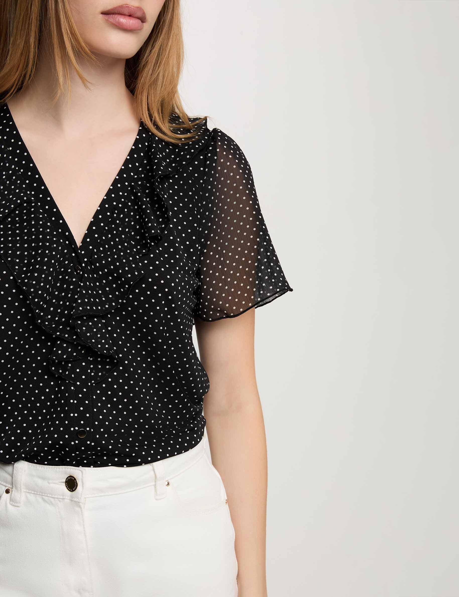 Blusa de gasa con cuello en V negro mujer