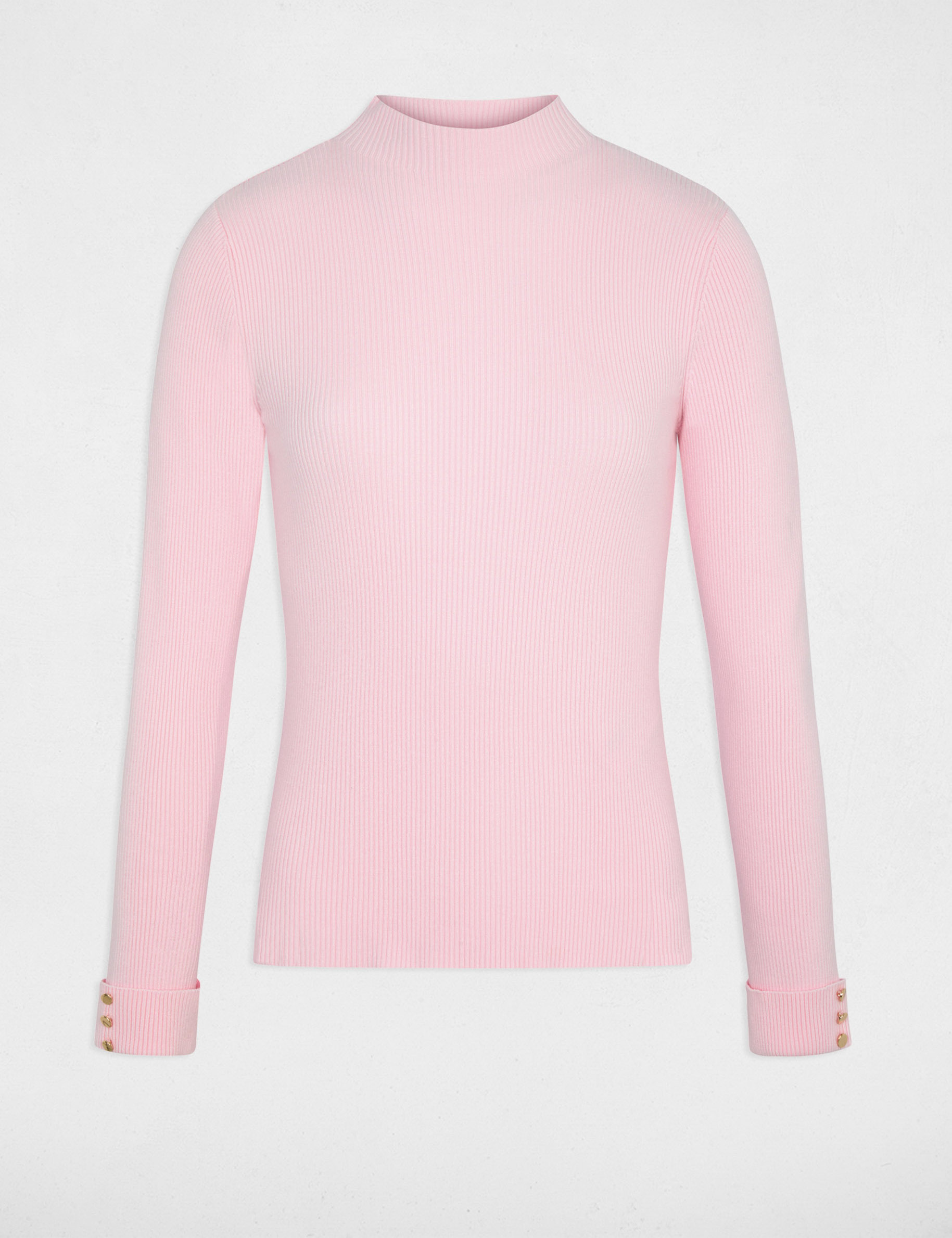 Jersey de cuello alto rosa pastel mujer