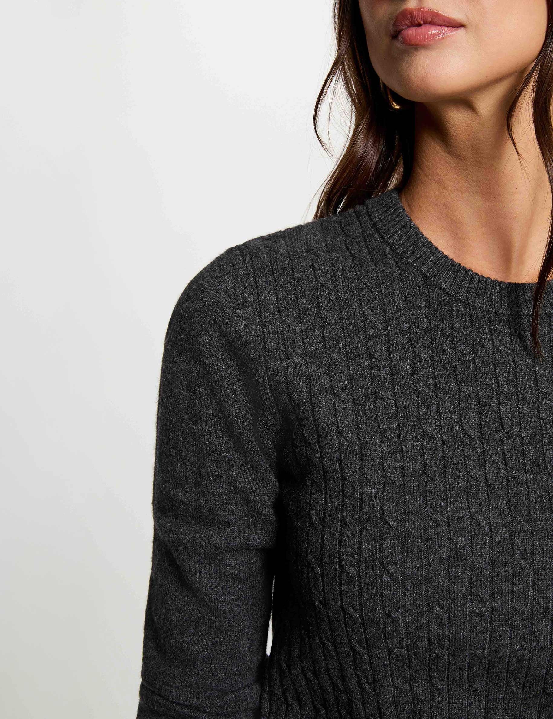 Jersey cuello redondo boucle gris oscuro mujer
