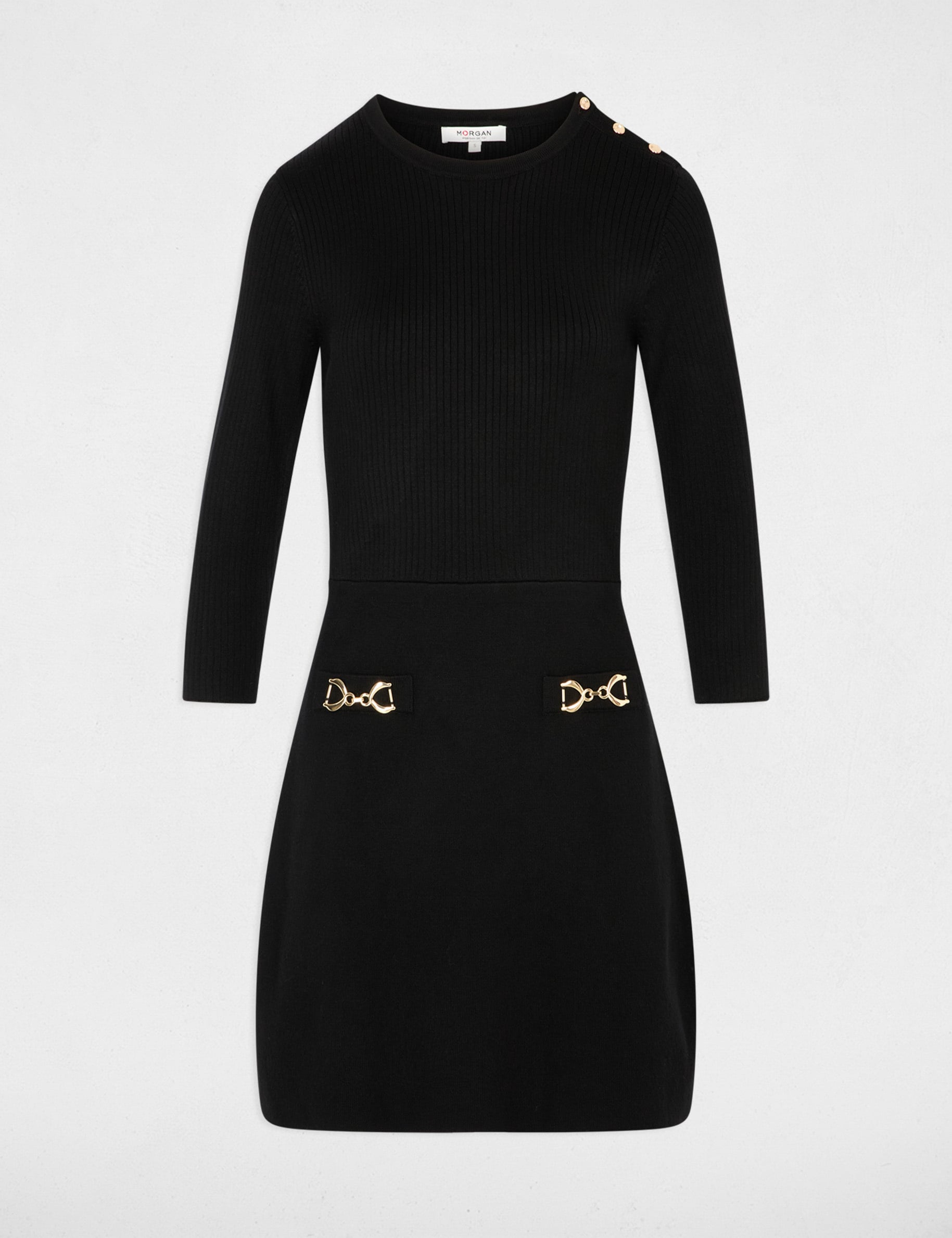 Vestido de punto con mangas largas negro mujer