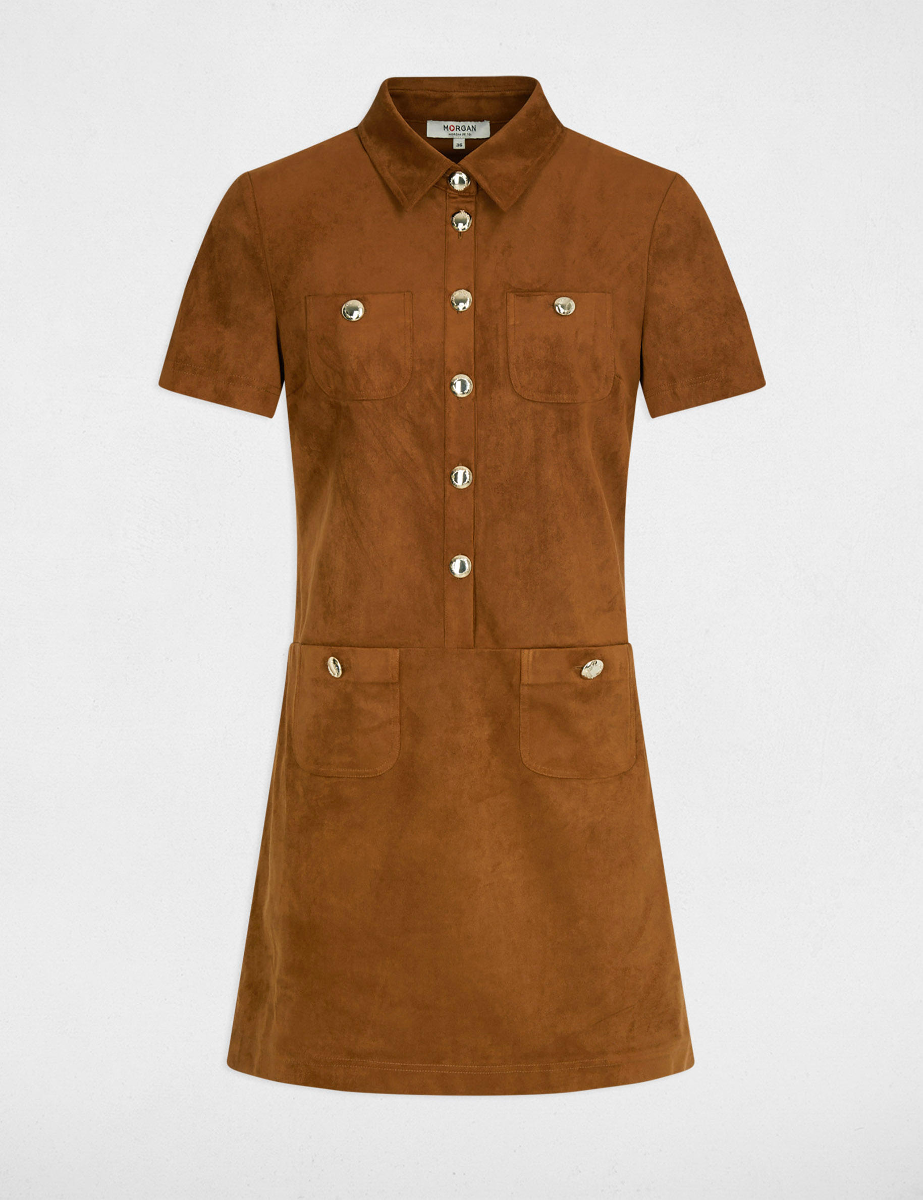 Vestido corto cruzado marr&oacute;n co&ntilde;ac mujer
