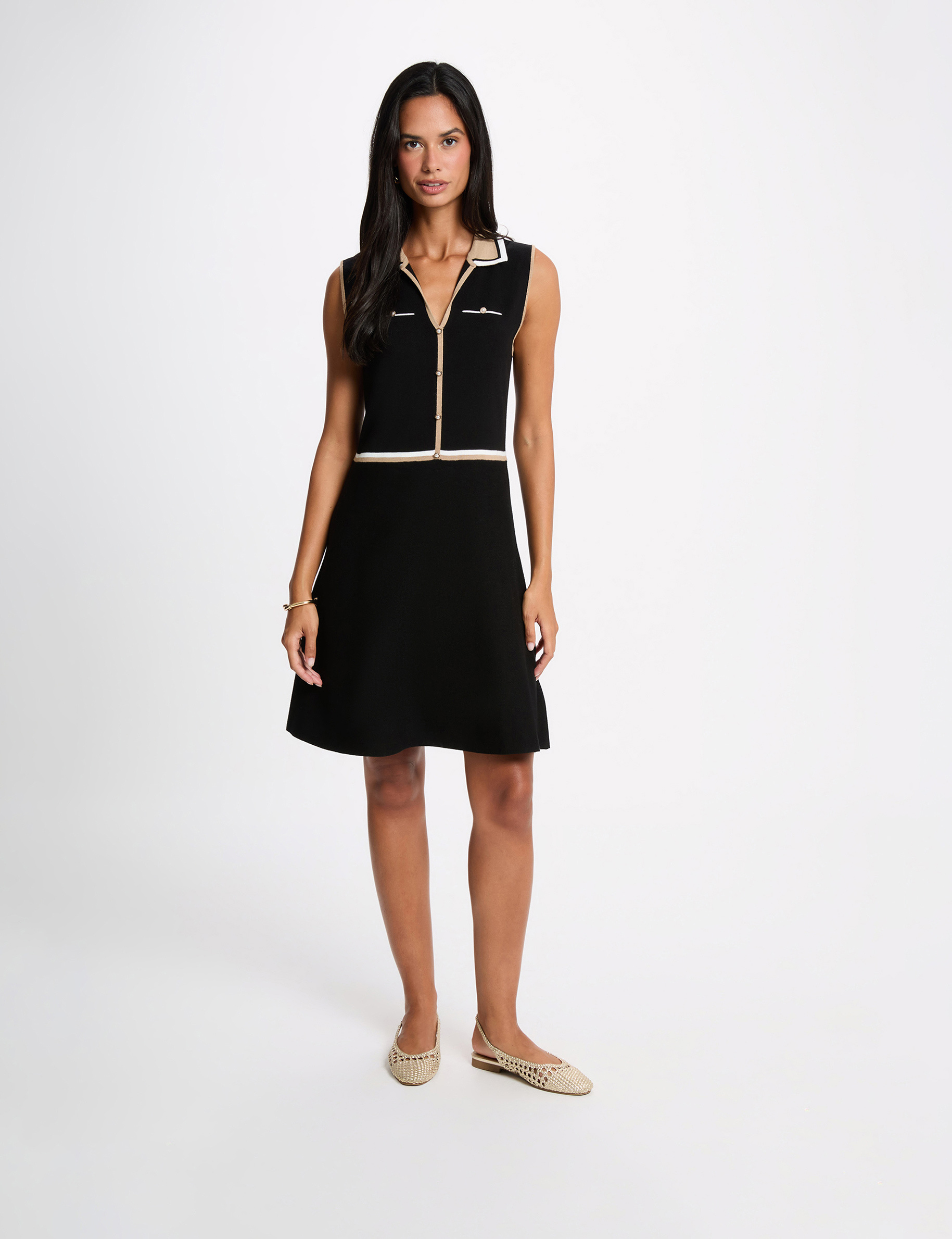 Vestido de punto con cuello vuelto negro mujer
