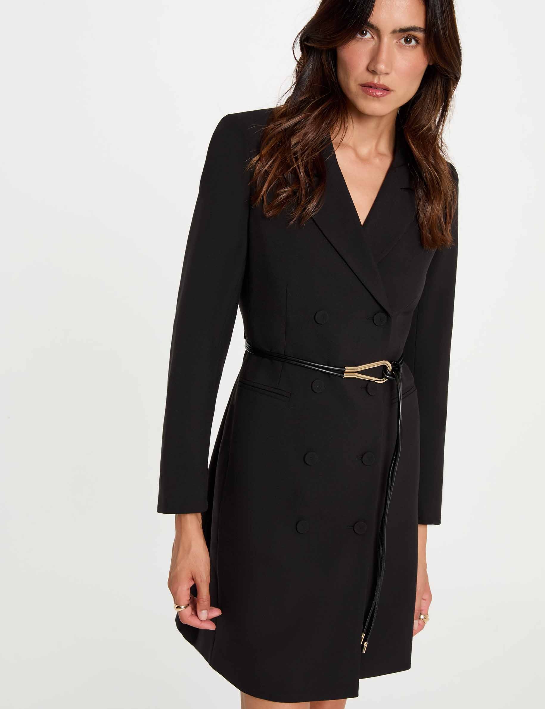 Vestido corto con cuello de solapa negro mujer