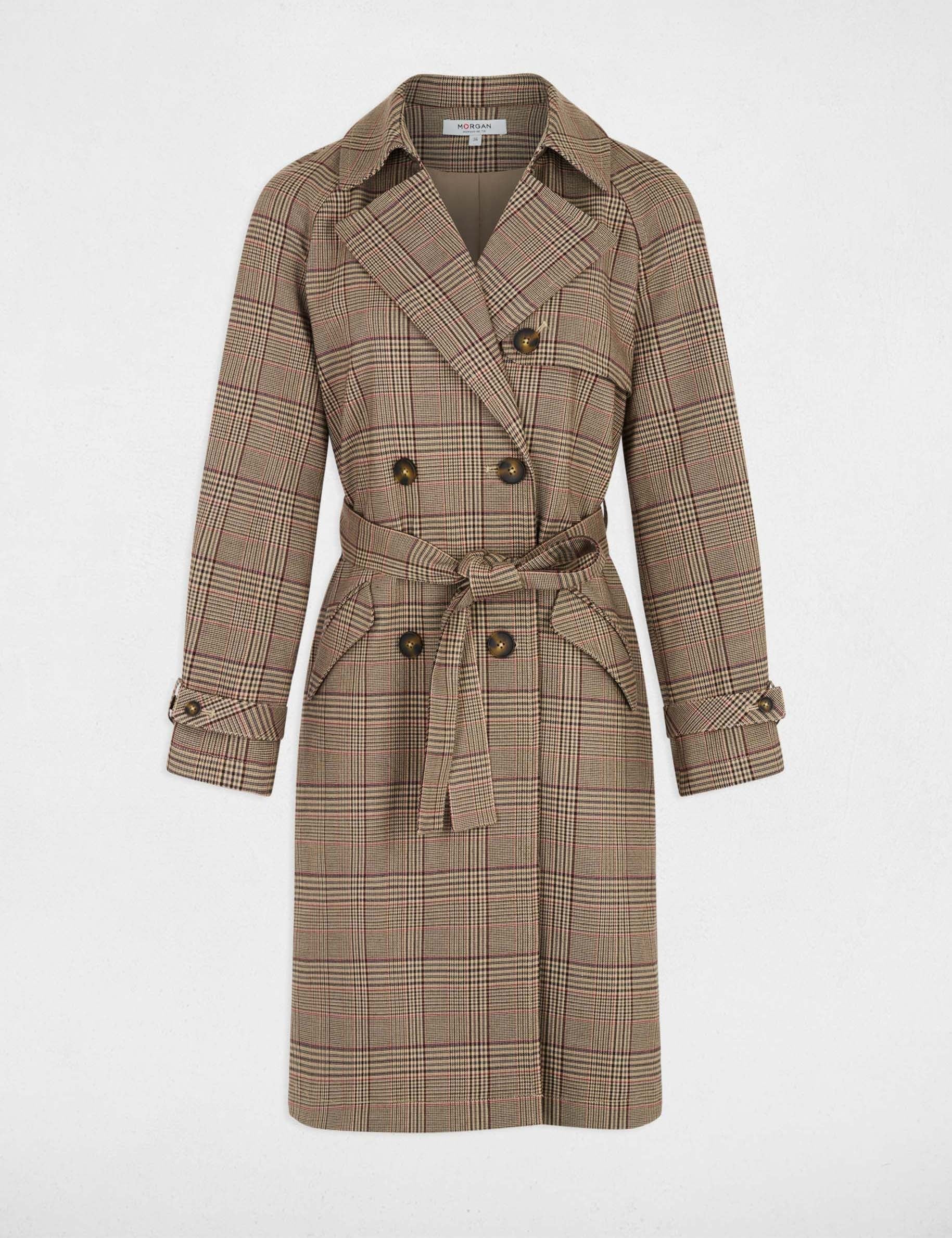 Trench largo con cintur&oacute;n multicolor mujer