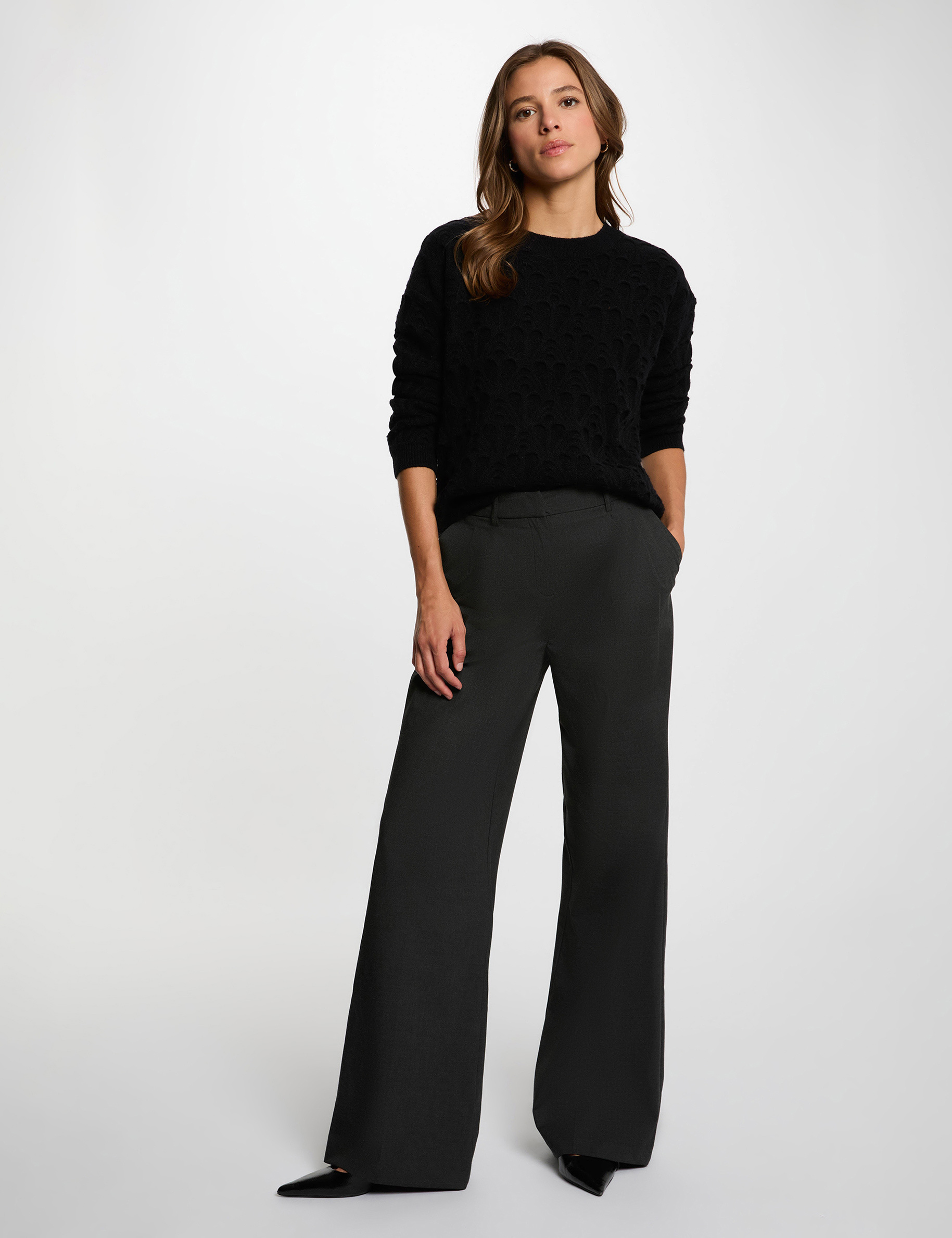 Jersey cuello redondo fantas&iacute;a negro mujer